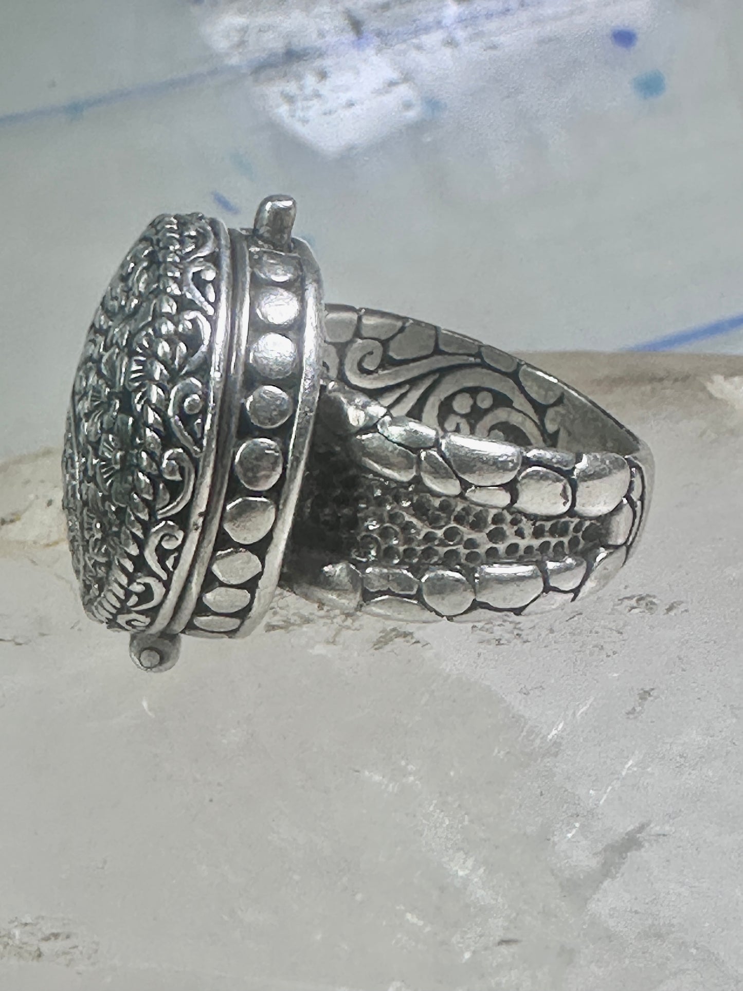 Poison ring Yin Yang Flowers floral size 7 adj sterling silver women