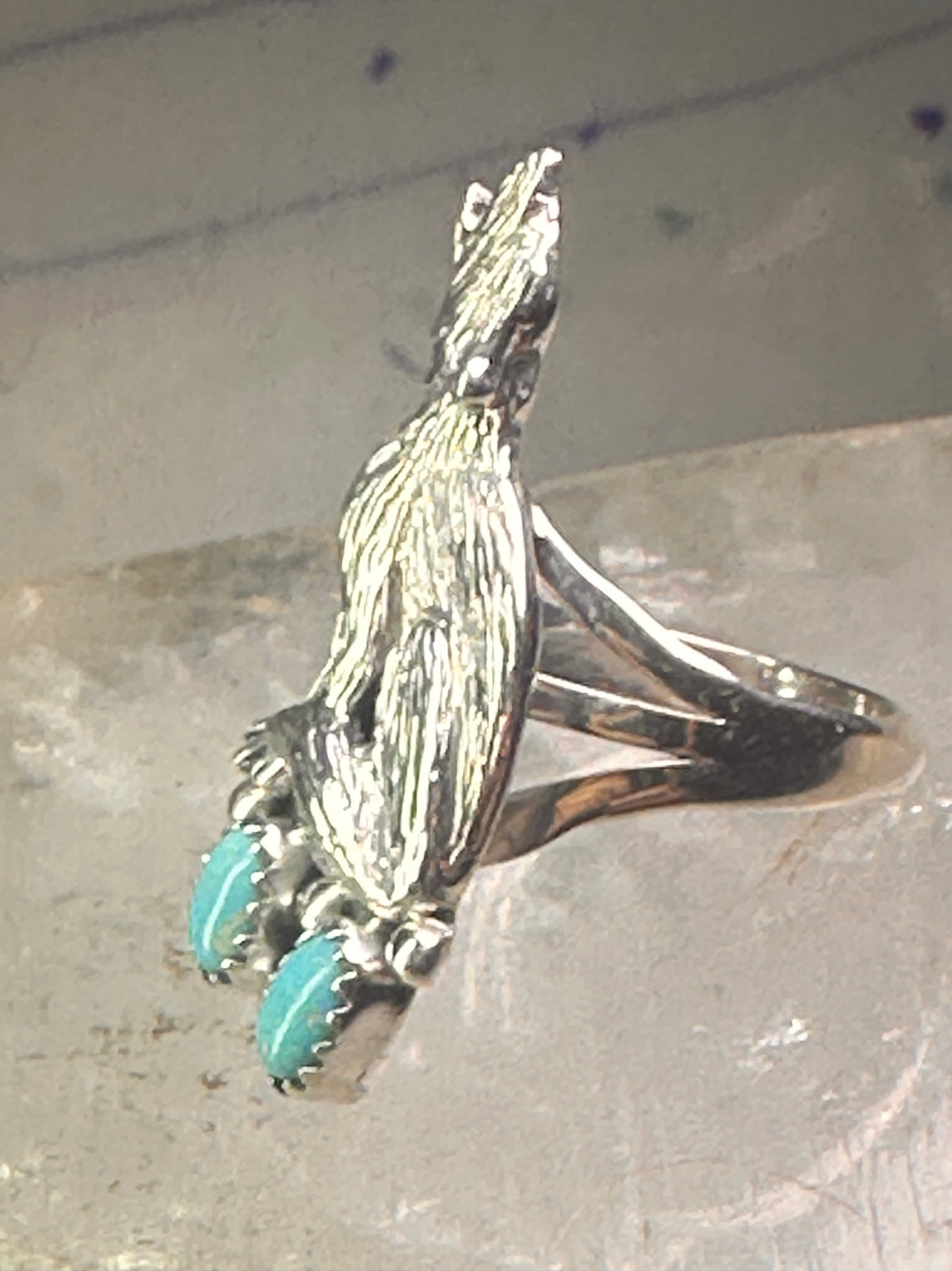 Navajo wolf Ring turquoise band size 8 sterling silver men women