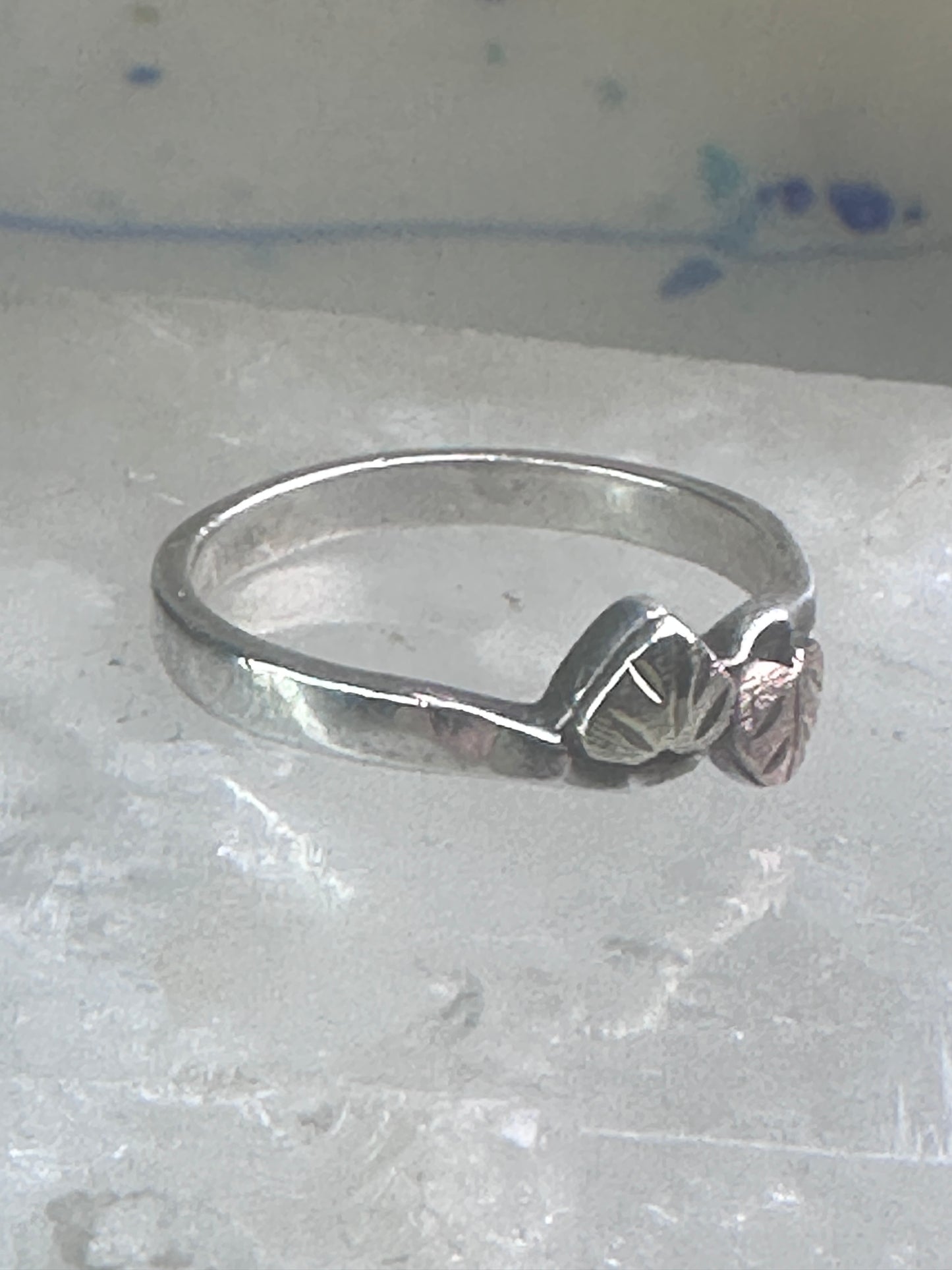 Black Hills Gold ring heart stacker band leaves size 6.75 sterling silver women