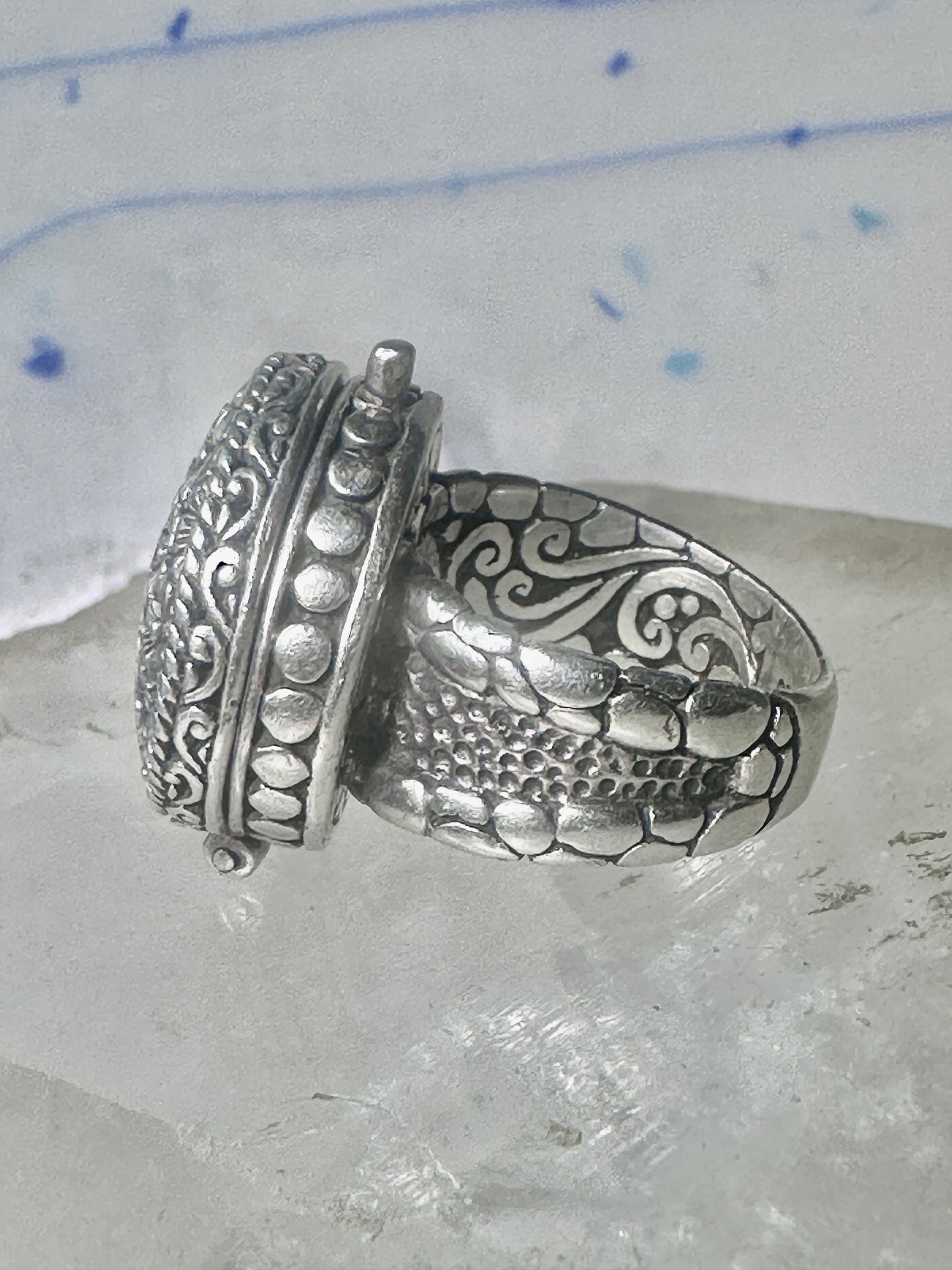 Poison ring Yin Yang Flowers floral size 7 adj sterling silver women