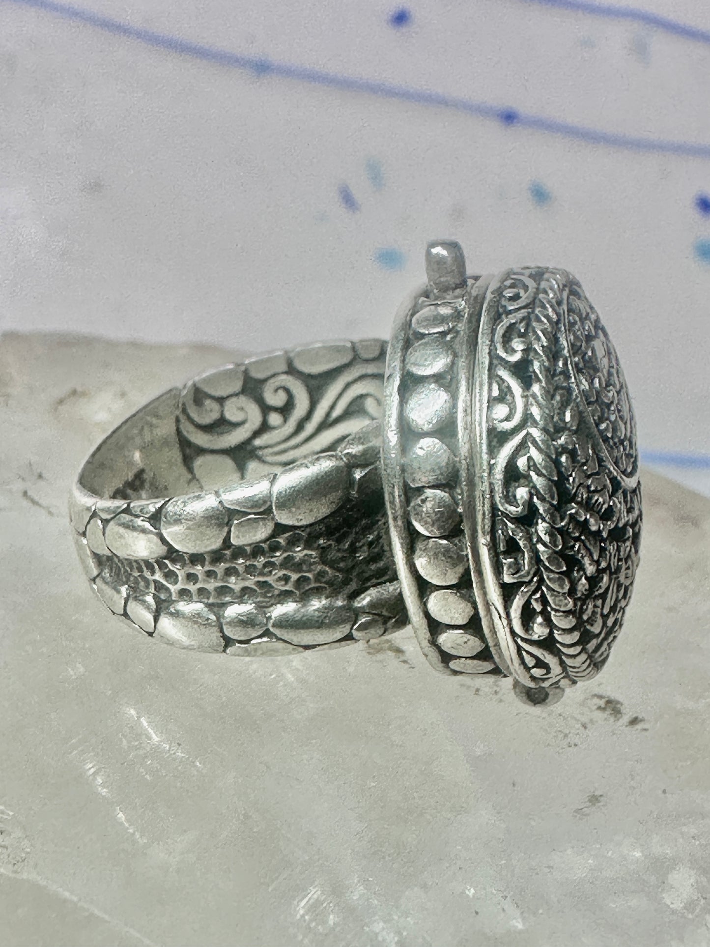 Poison ring Yin Yang Flowers floral size 7 adj sterling silver women