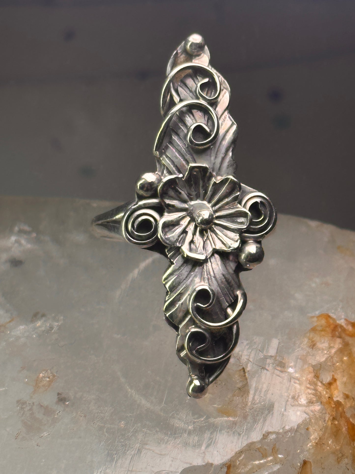 Navajo long squash blossom Ring size 9.75 sterling silver girls women