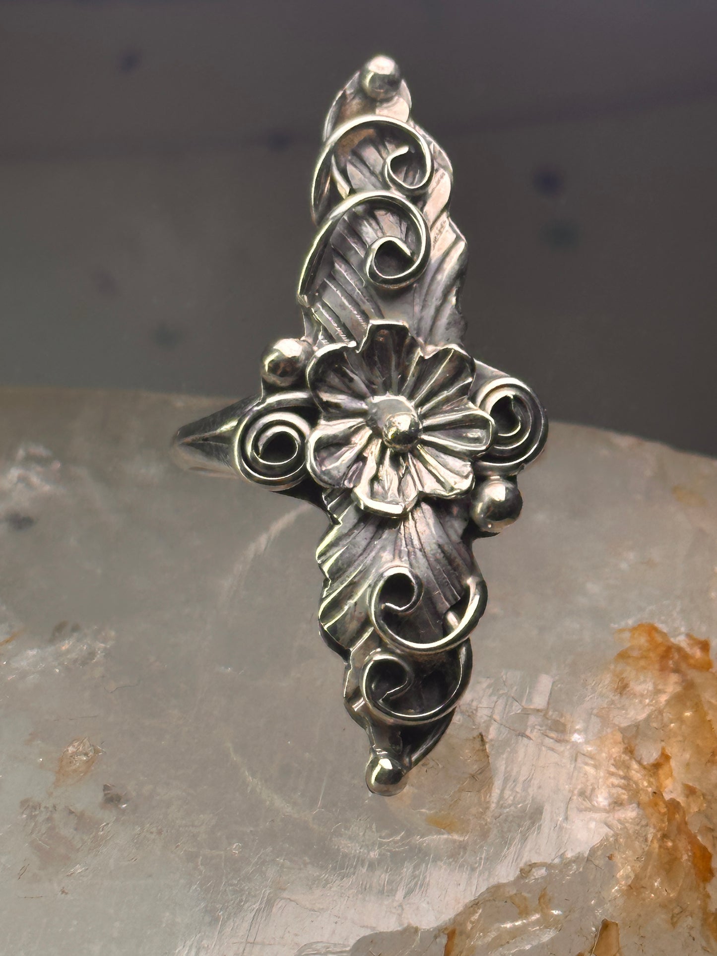Navajo long squash blossom Ring size 9.75 sterling silver girls women