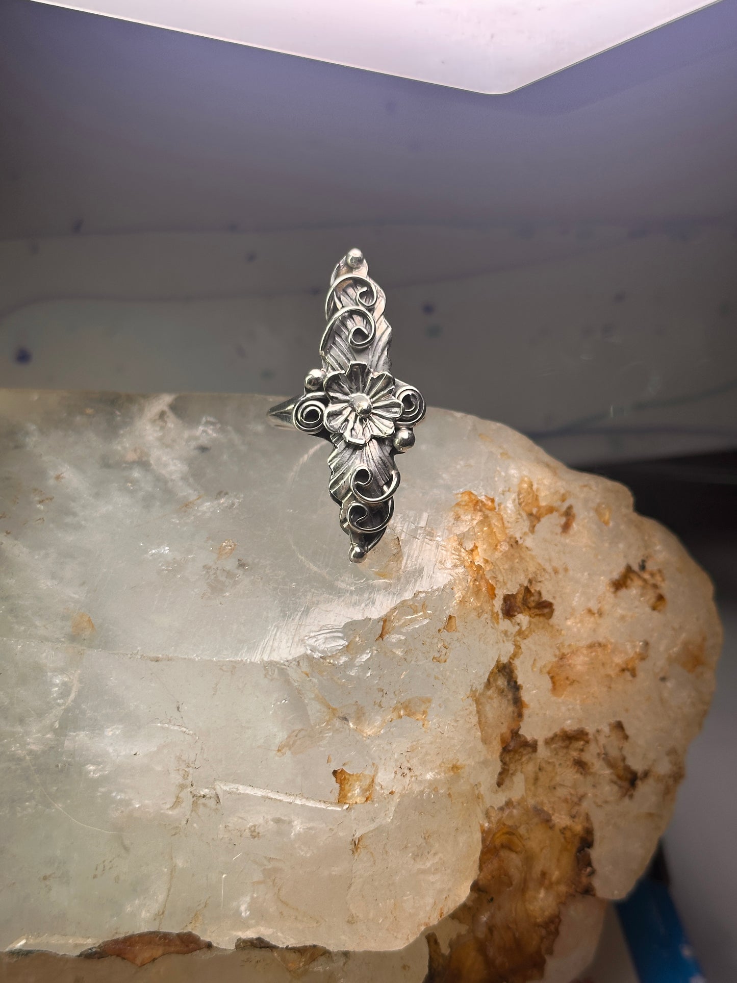 Navajo long squash blossom Ring size 9.75 sterling silver girls women