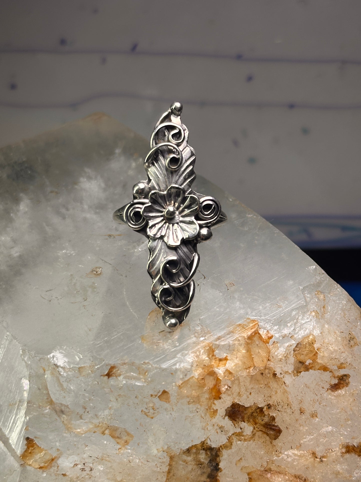Navajo long squash blossom Ring size 9.75 sterling silver girls women