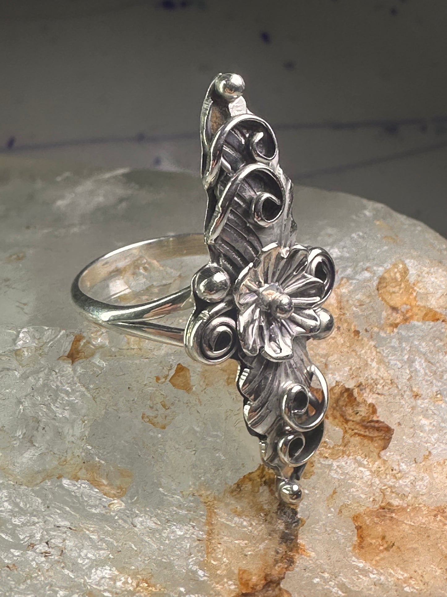Navajo long squash blossom Ring size 9.75 sterling silver girls women