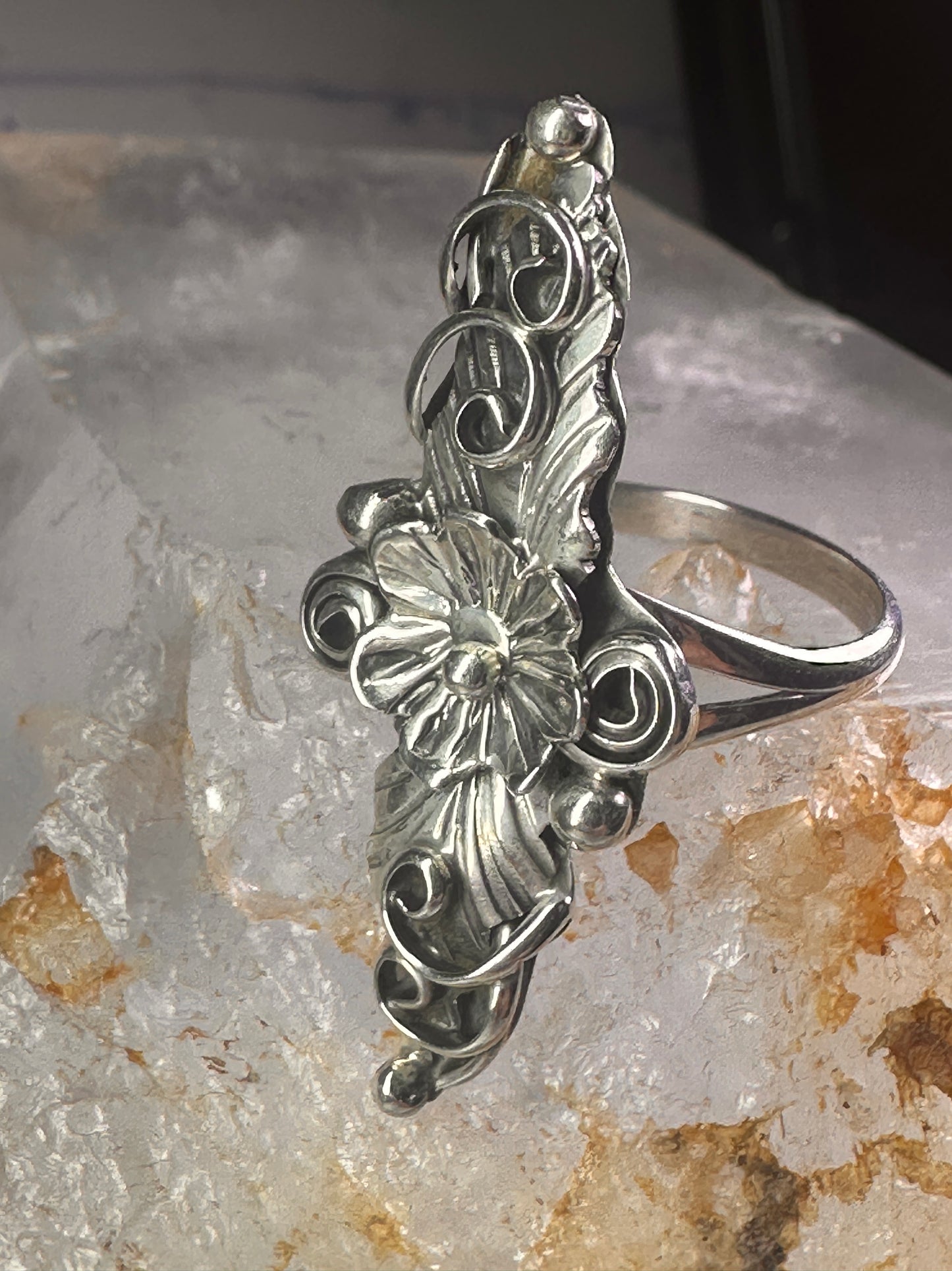 Navajo long squash blossom Ring size 9.75 sterling silver girls women