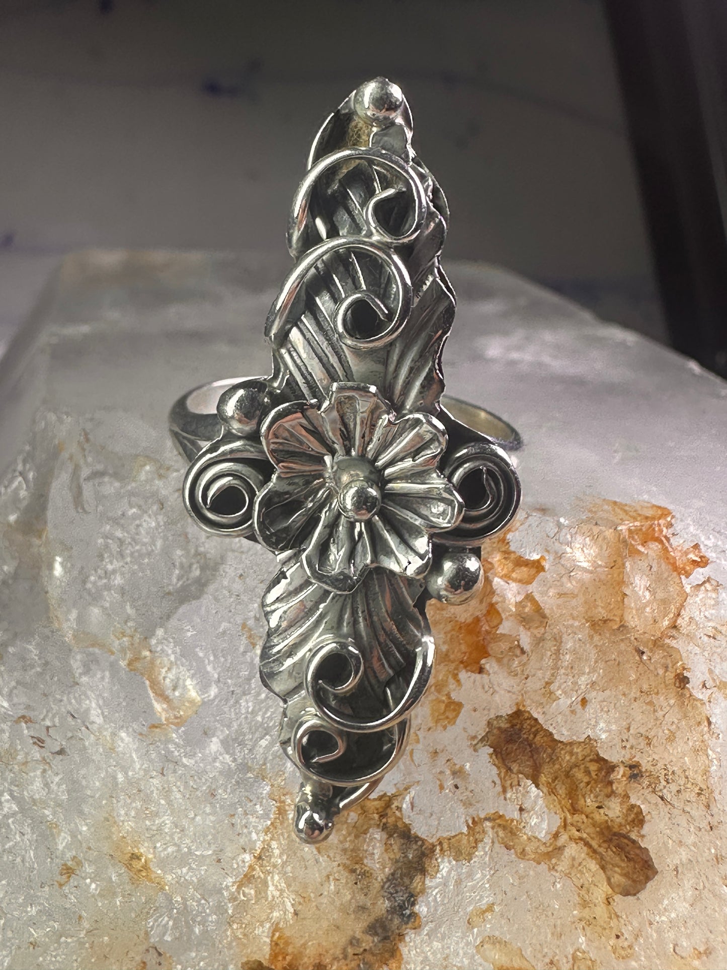 Navajo long squash blossom Ring size 9.75 sterling silver girls women