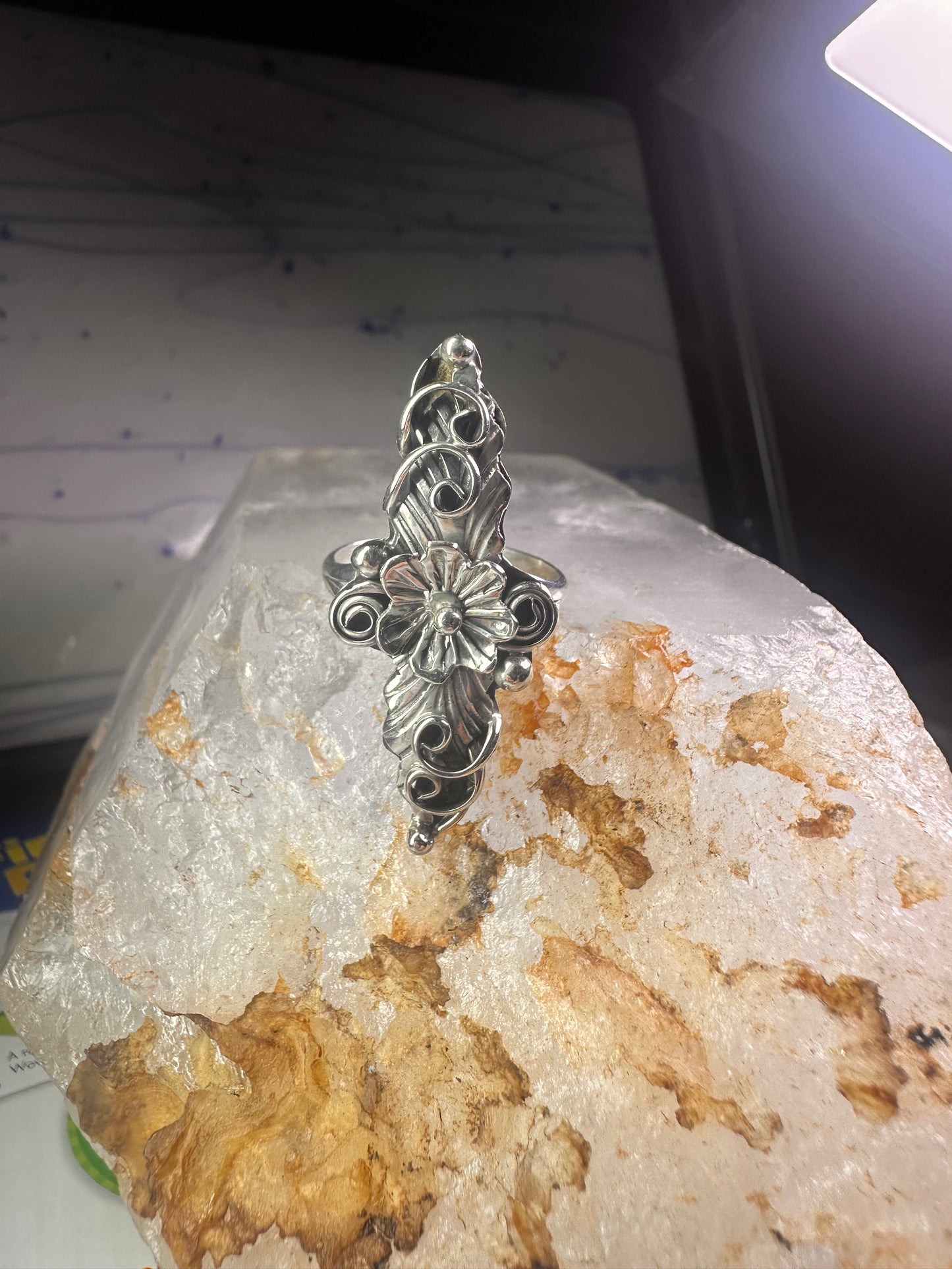 Navajo long squash blossom Ring size 9.75 sterling silver girls women