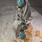 Navajo long ring turquoise squash blossom feathers leaves size 9.75 sterling silver girls women