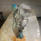 Navajo long ring turquoise squash blossom feathers leaves size 9.75 sterling silver girls women