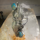 Navajo long ring turquoise squash blossom feathers leaves size 9.75 sterling silver girls women