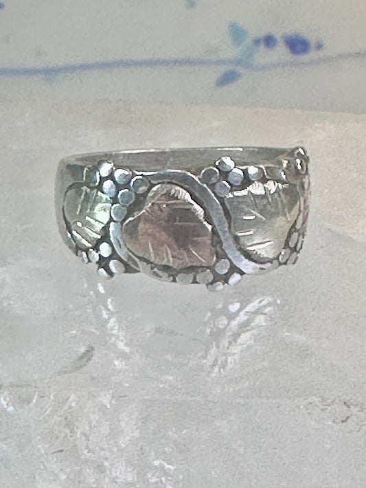 Black Hills Gold ring floral wedding band leaves size 4.5 sterling silver women
