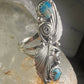 Navajo long ring turquoise squash blossom feathers leaves size 9.75 sterling silver girls women