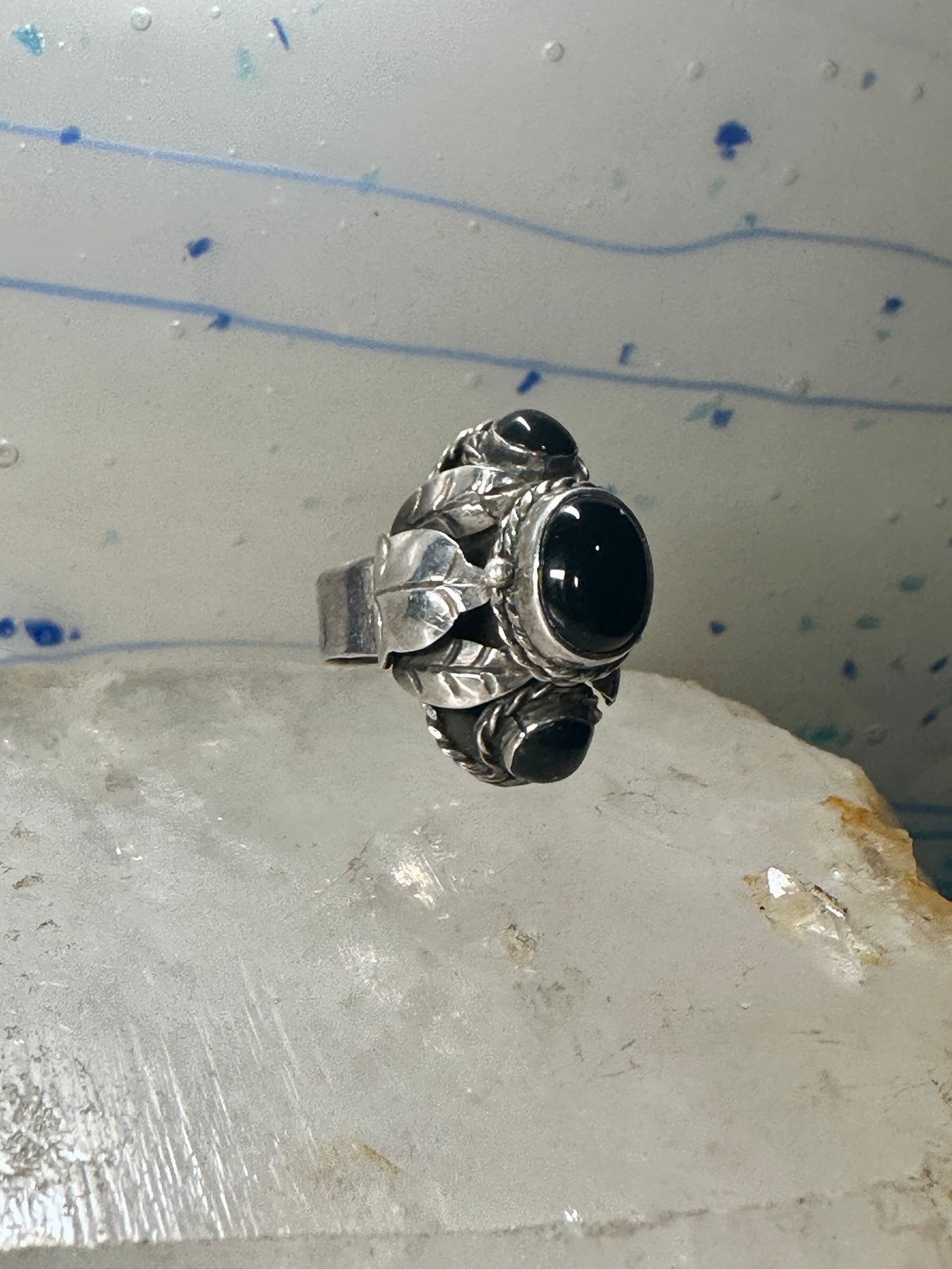 Poison ring onyx size 7 Mexico sterling silver women