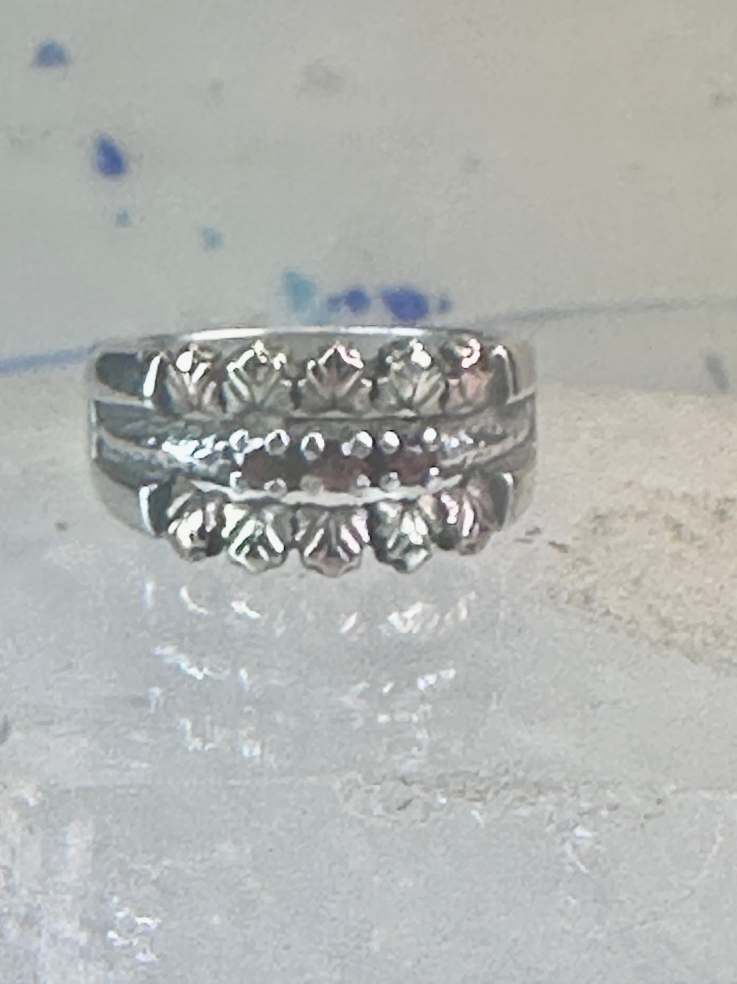 Black Hills Gold ring garnet floral wedding band leaves size 7 sterling silver women