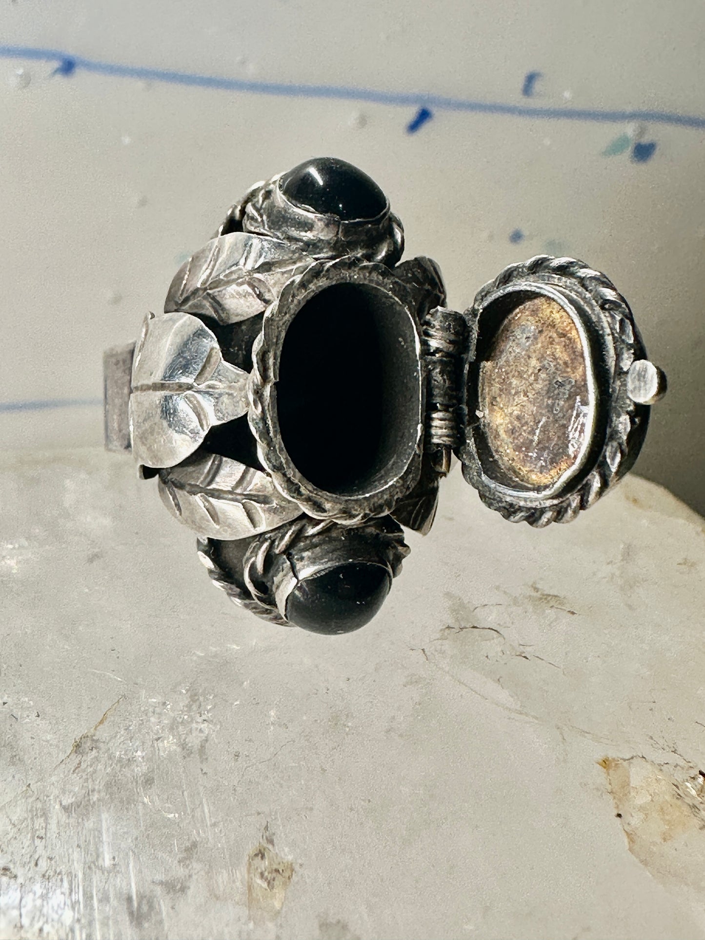 Poison ring onyx size 7 Mexico sterling silver women