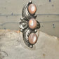 Long Navajo ring size 7 Mother of Pearl squash blossom leaves sterling silver women