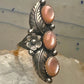 Long Navajo ring size 7 Mother of Pearl squash blossom leaves sterling silver women