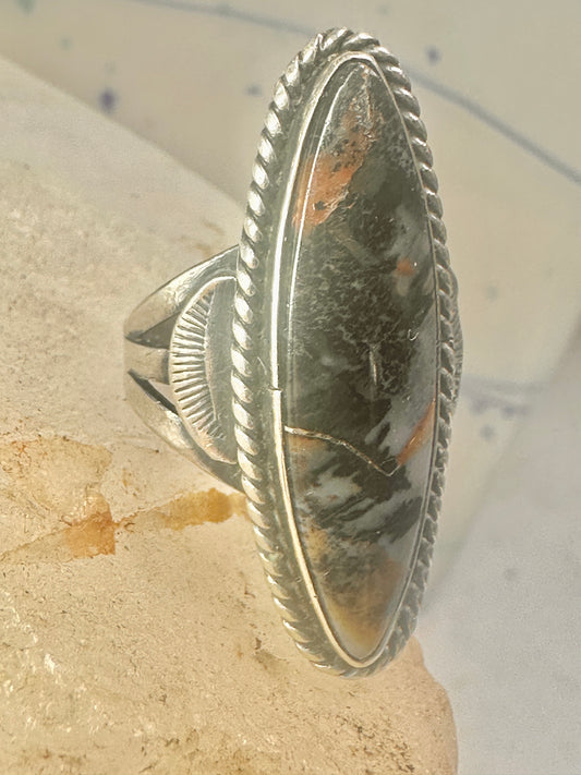 Long agate ring Navajo size 5 sterling silver pinky women girls
