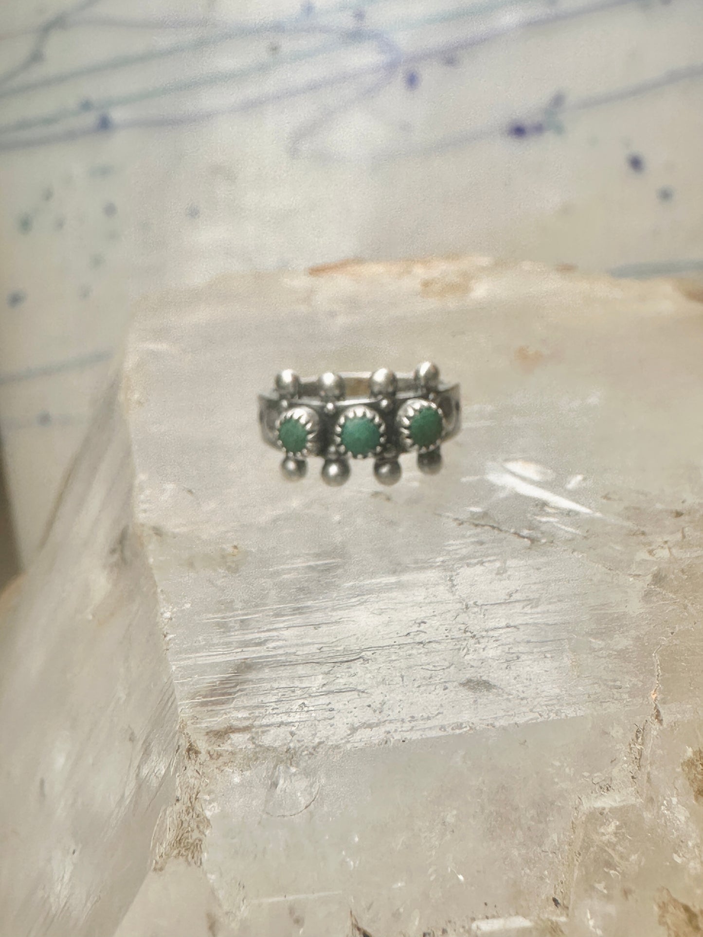 Zuni ring size 1 Turquoise Petite point band baby tiny pinky sterling silver women