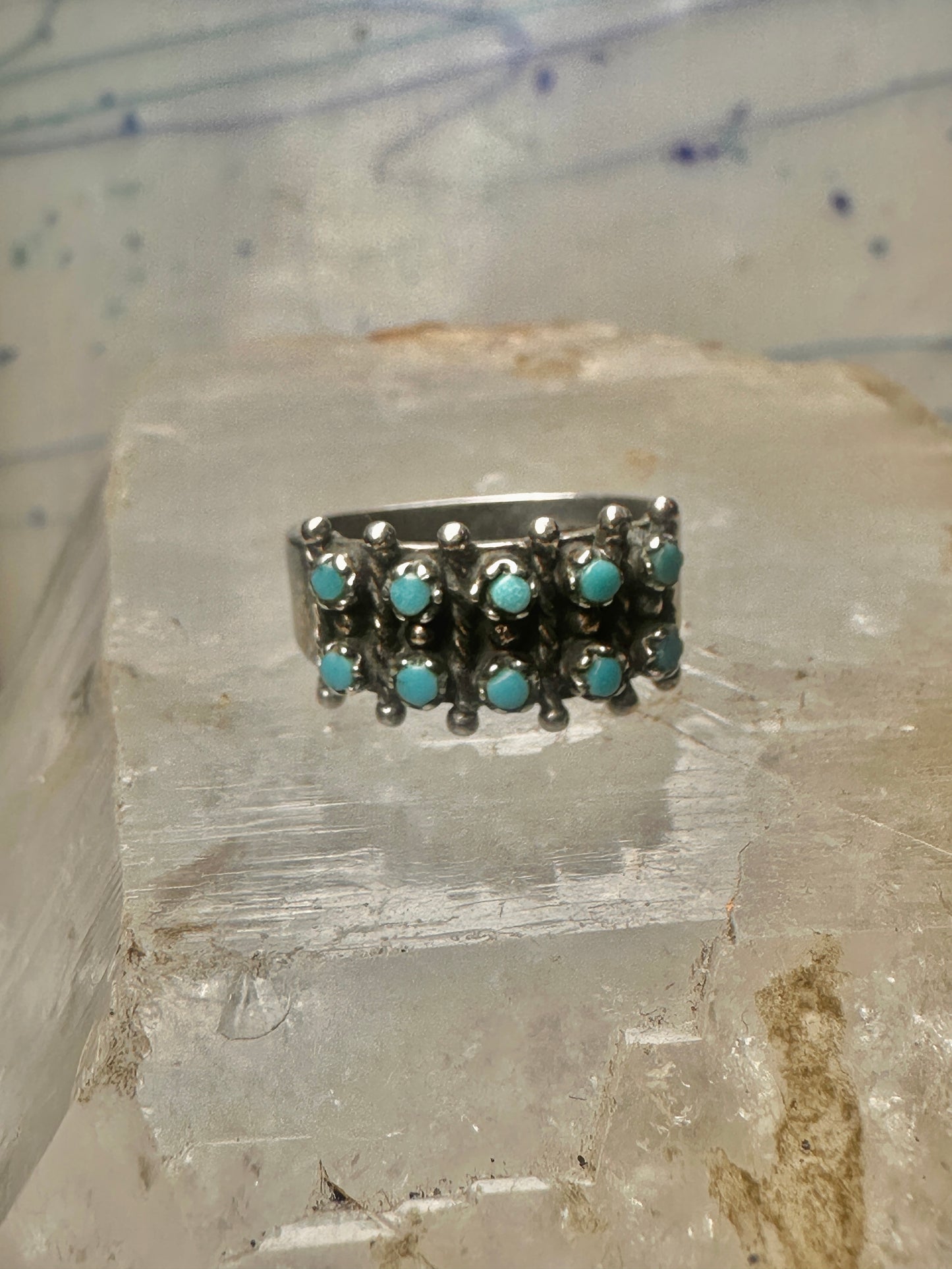 Zuni ring size 7.5 Turquoise Petite point band sterling silver women