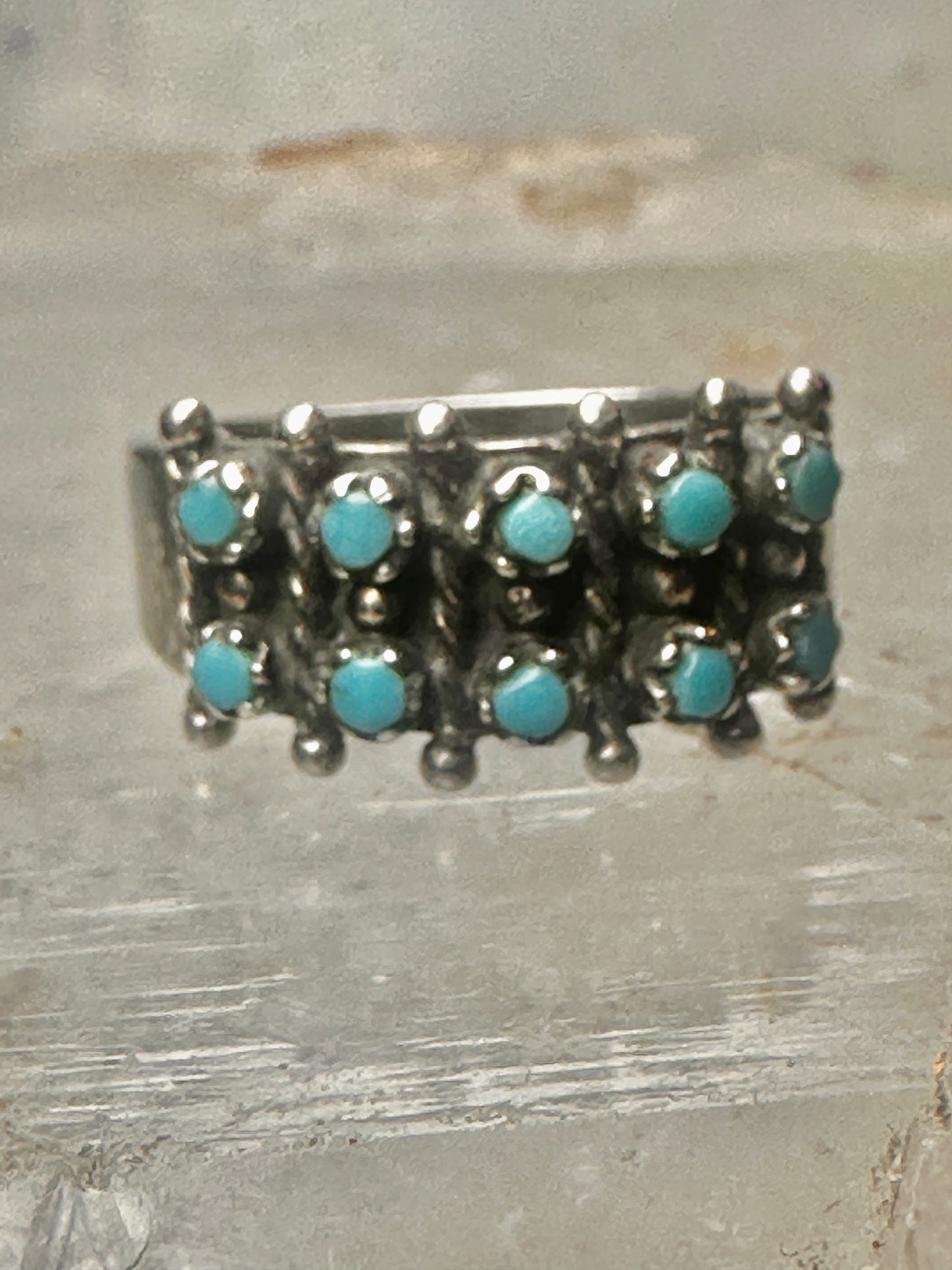 Zuni ring size 7.5 Turquoise Petite point band sterling silver women