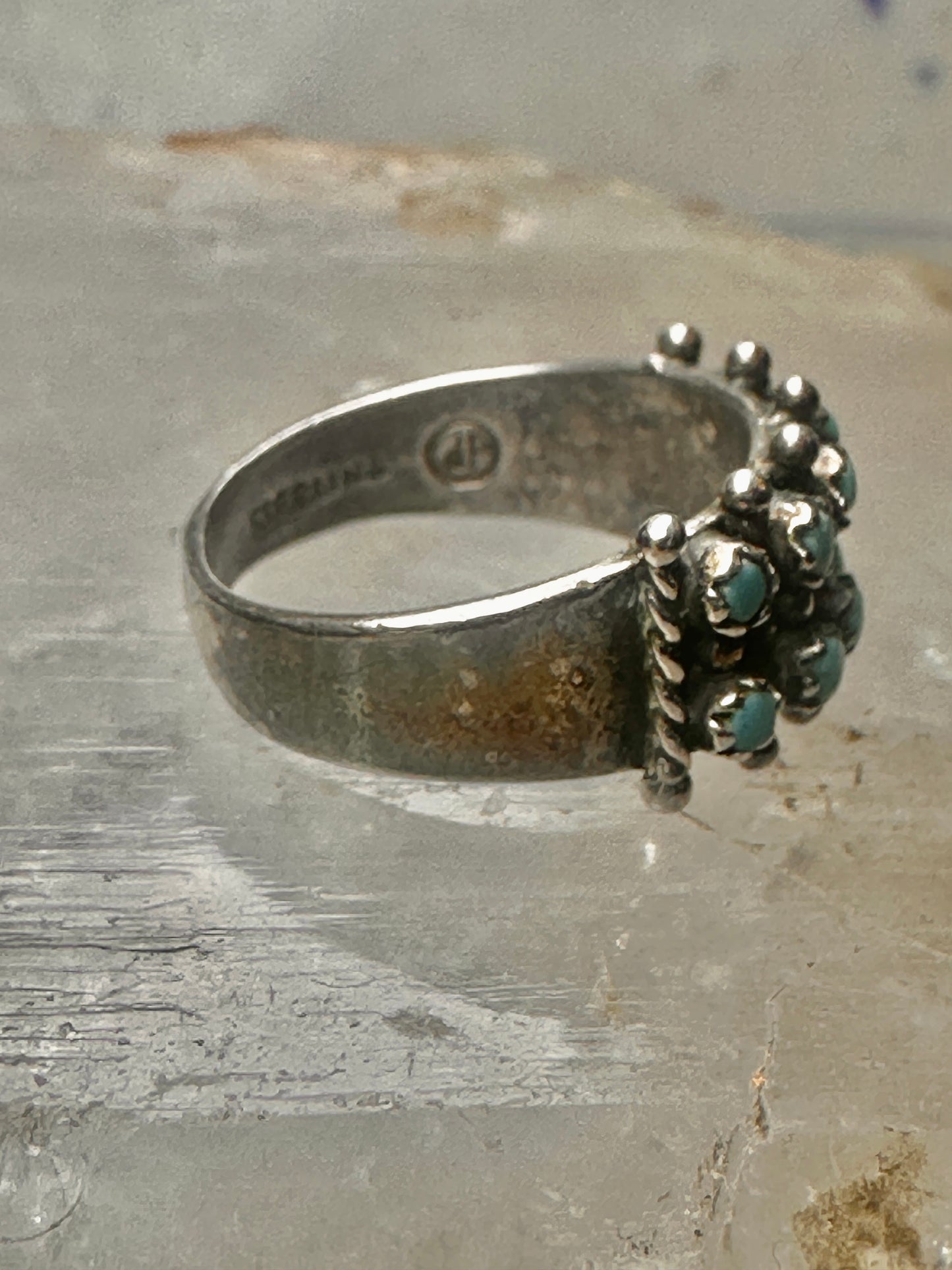 Zuni ring size 7.5 Turquoise Petite point band sterling silver women