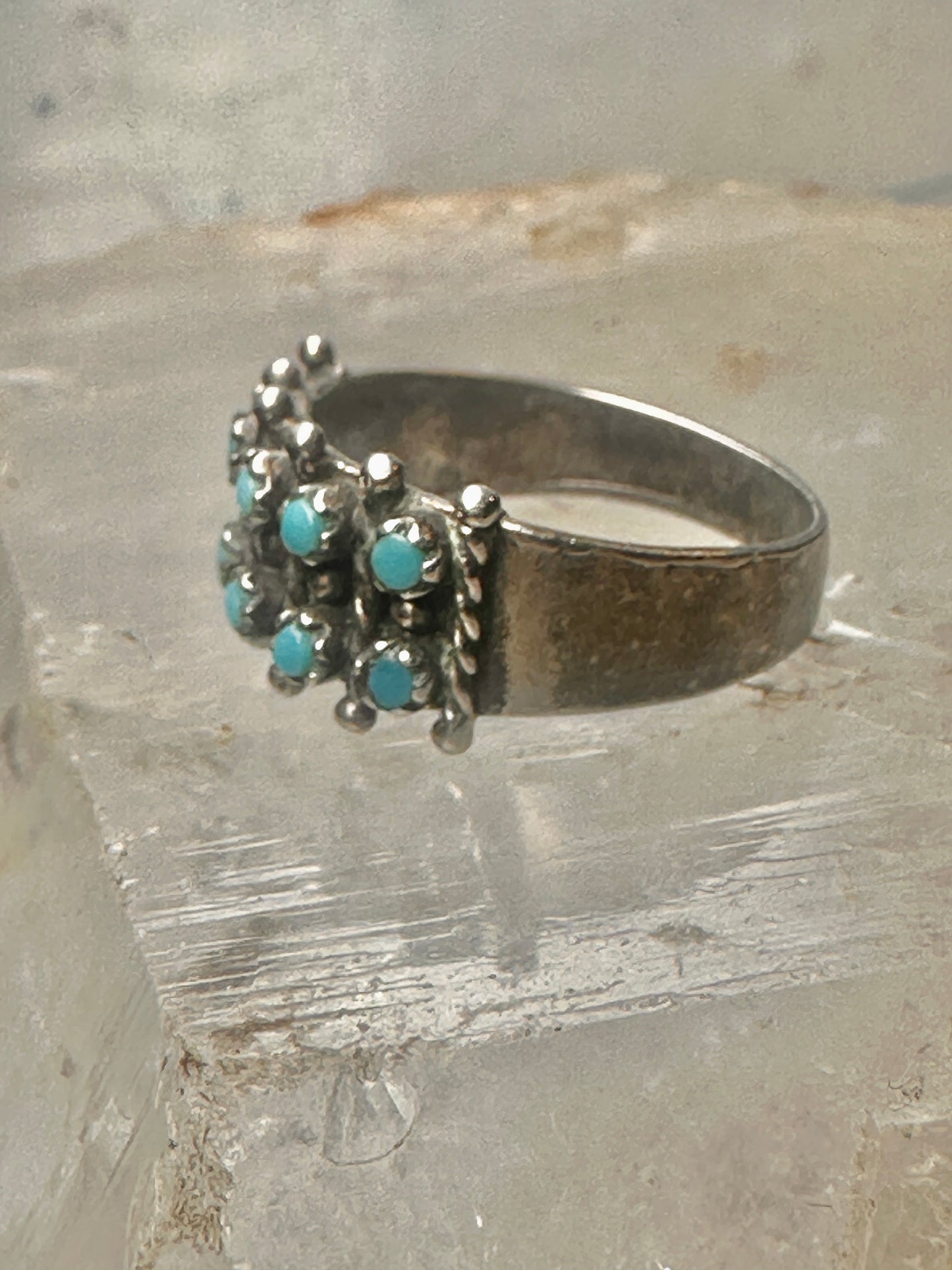 Zuni ring size 7.5 Turquoise Petite point band sterling silver women