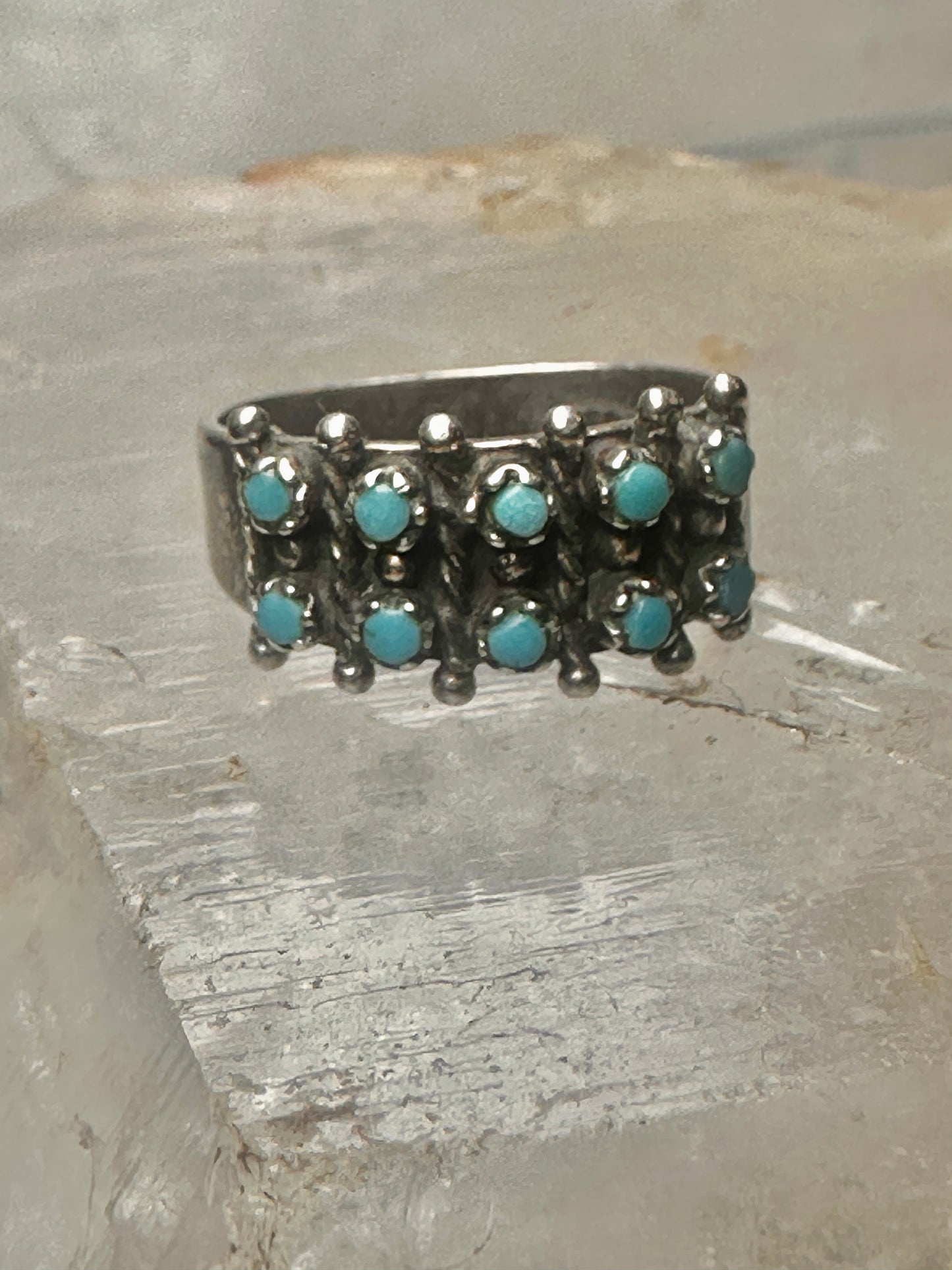 Zuni ring size 7.5 Turquoise Petite point band sterling silver women