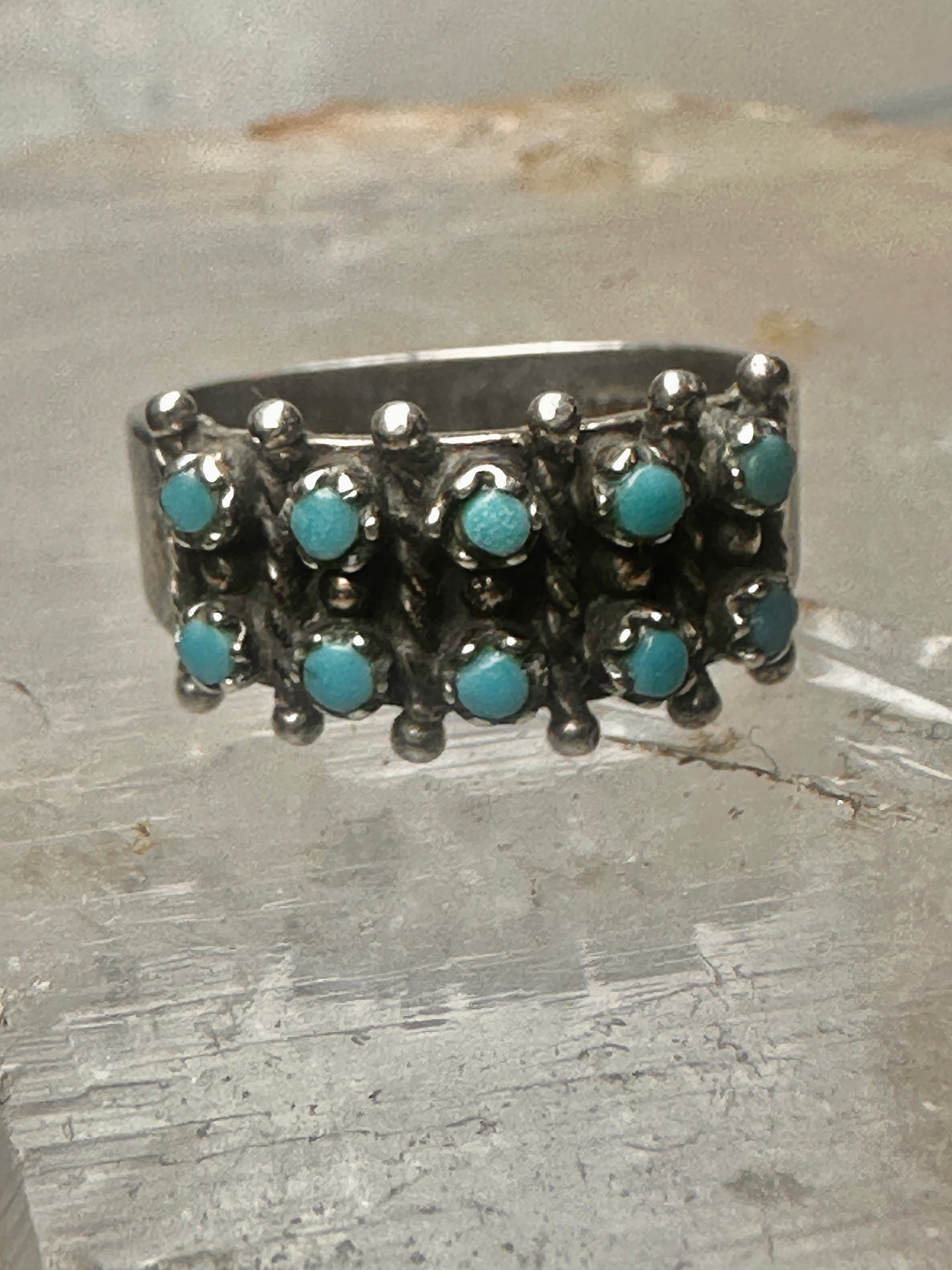 Zuni ring size 7.5 Turquoise Petite point band sterling silver women