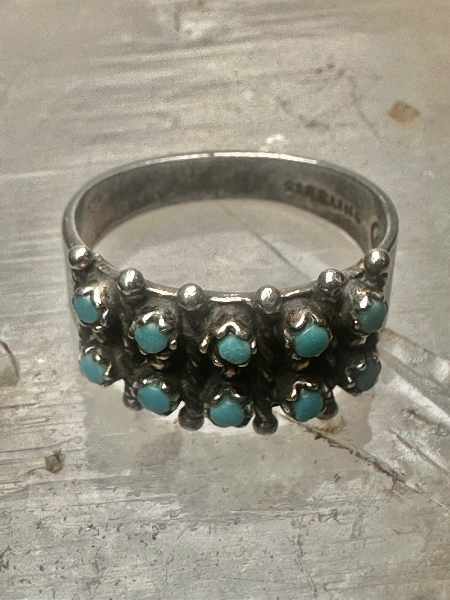 Zuni ring size 7.5 Turquoise Petite point band sterling silver women