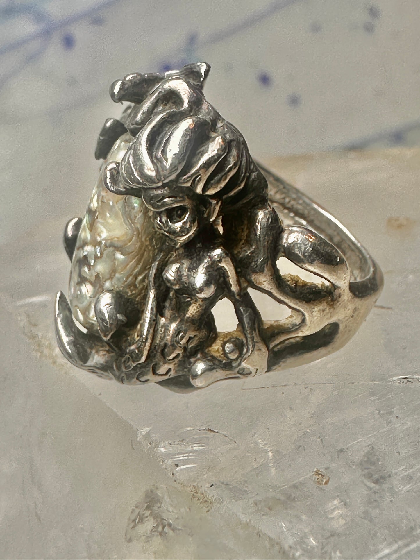 Mermaid ring abalone fish ocean size 5 sterling silver women