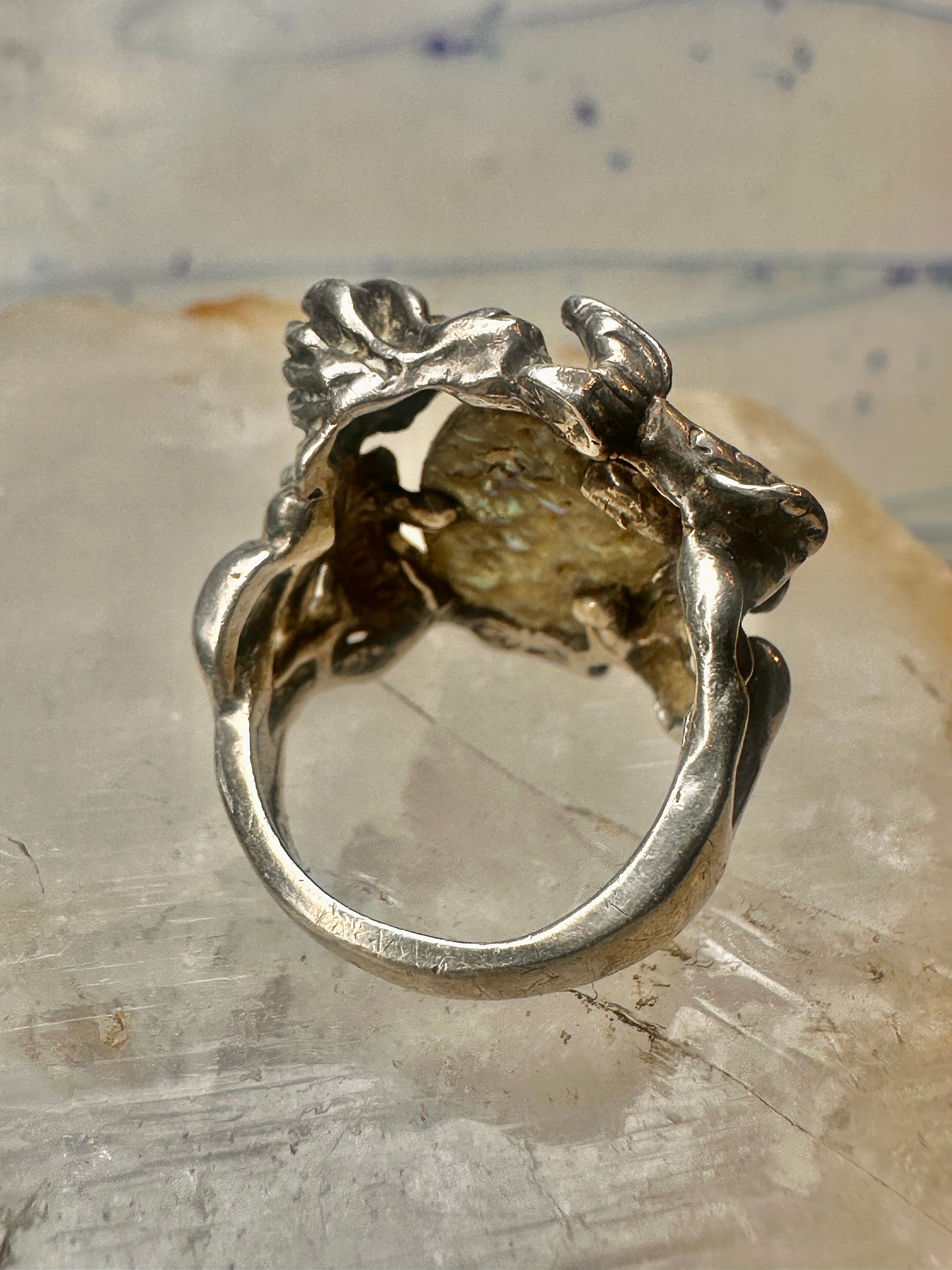 Mermaid ring abalone fish ocean size 5 sterling silver women