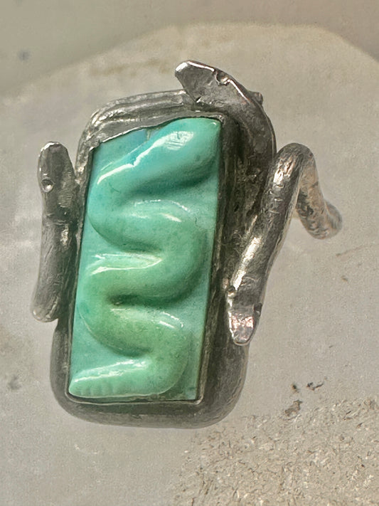 Snake ring carved turquoise snakes size 6 sterling silver women