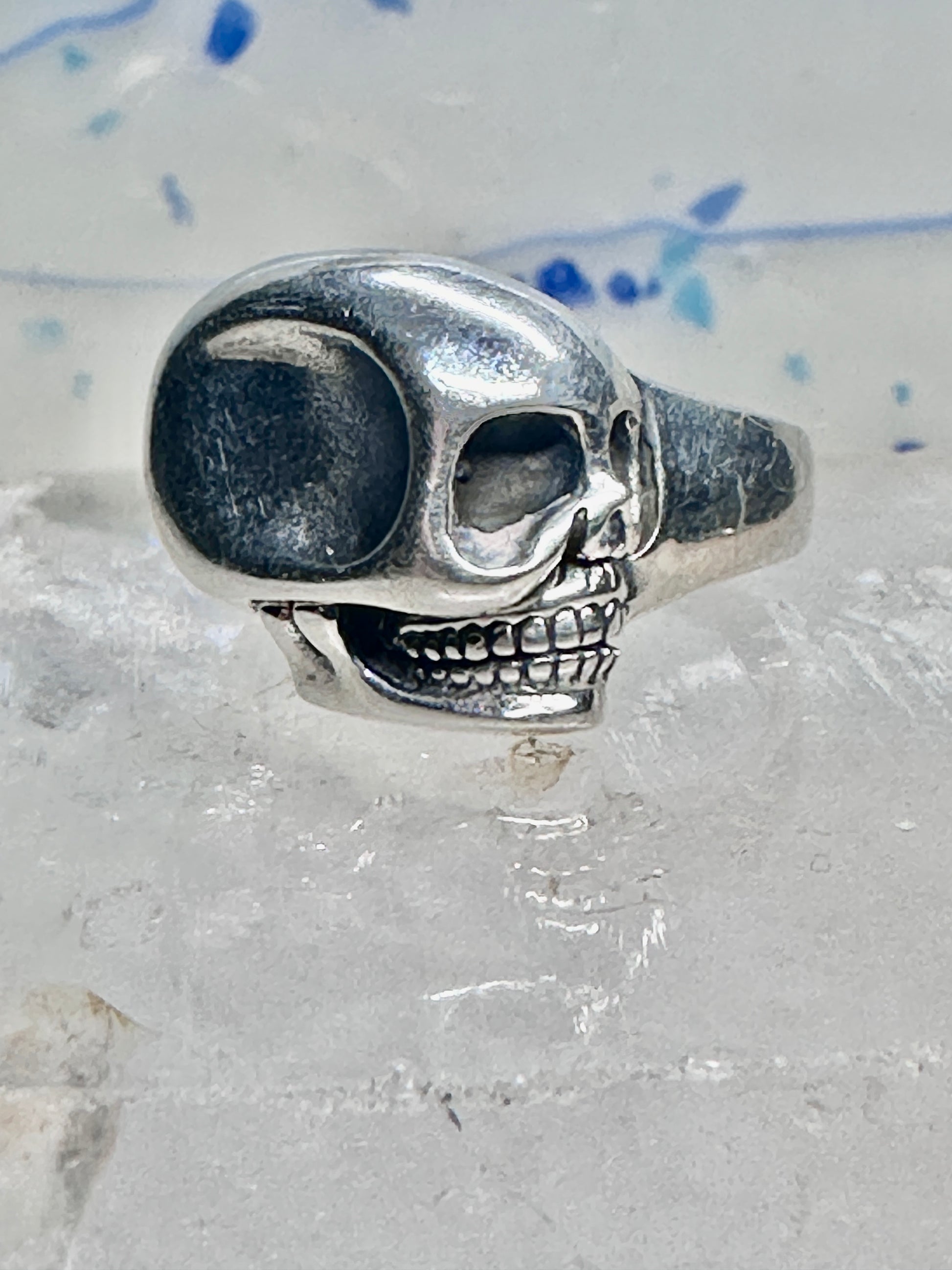 Skull ring poison biker band size sterling silver women men