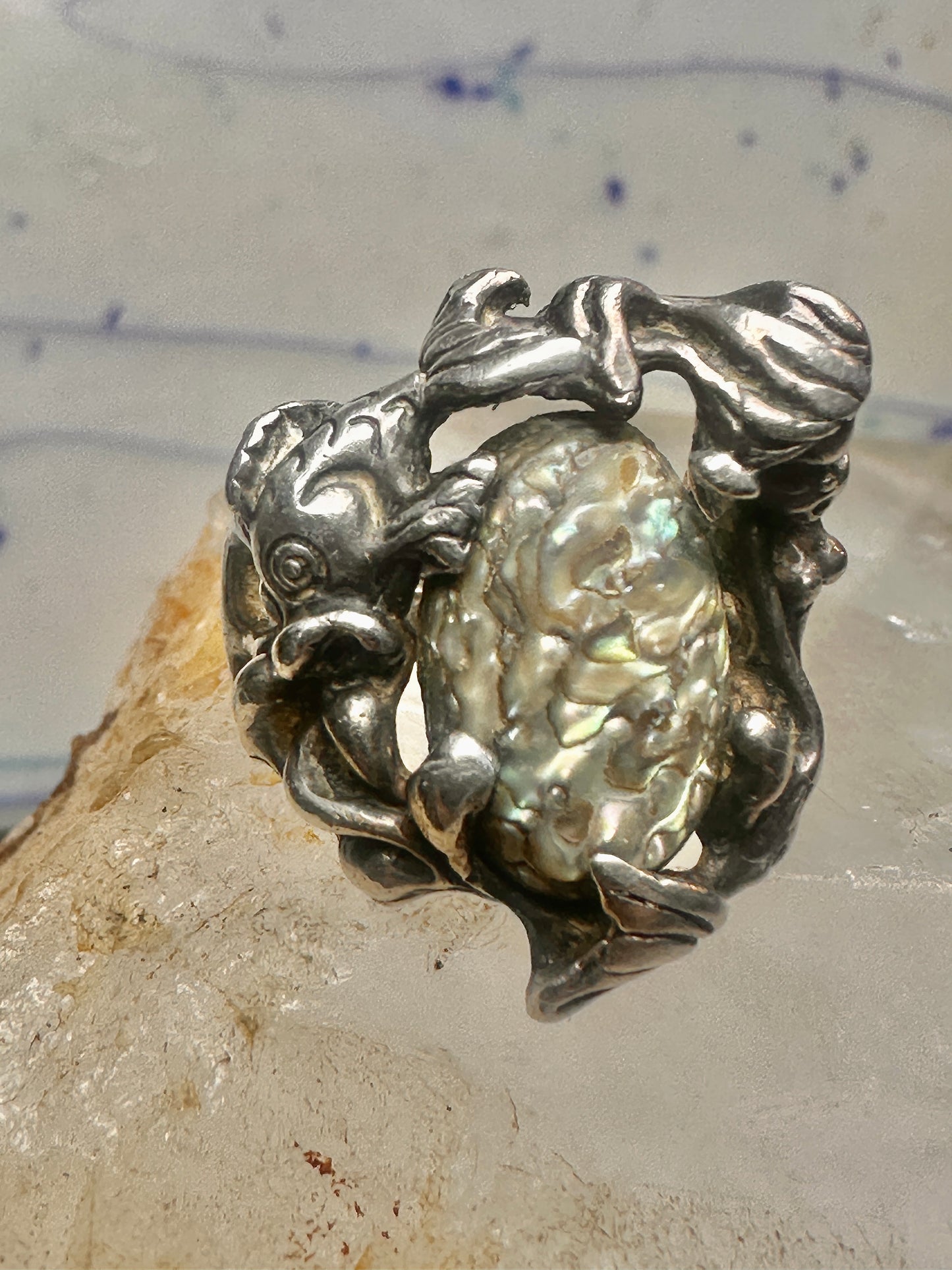 Mermaid ring abalone fish ocean size 5 sterling silver women