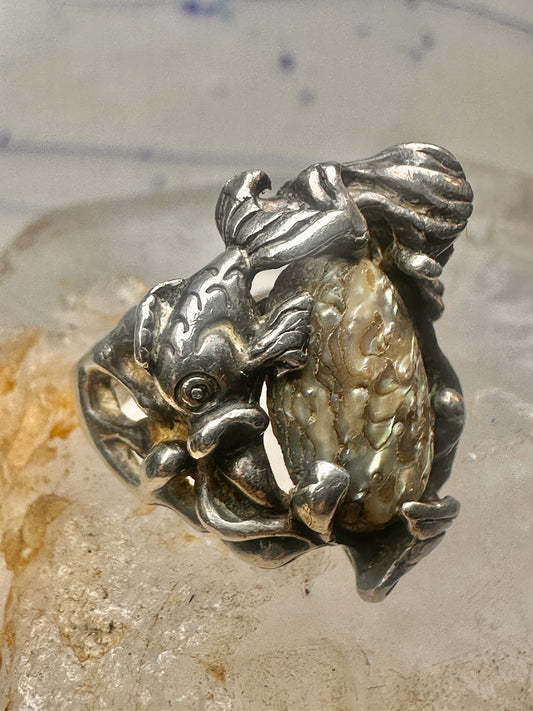 Mermaid ring abalone fish ocean size 5 sterling silver women