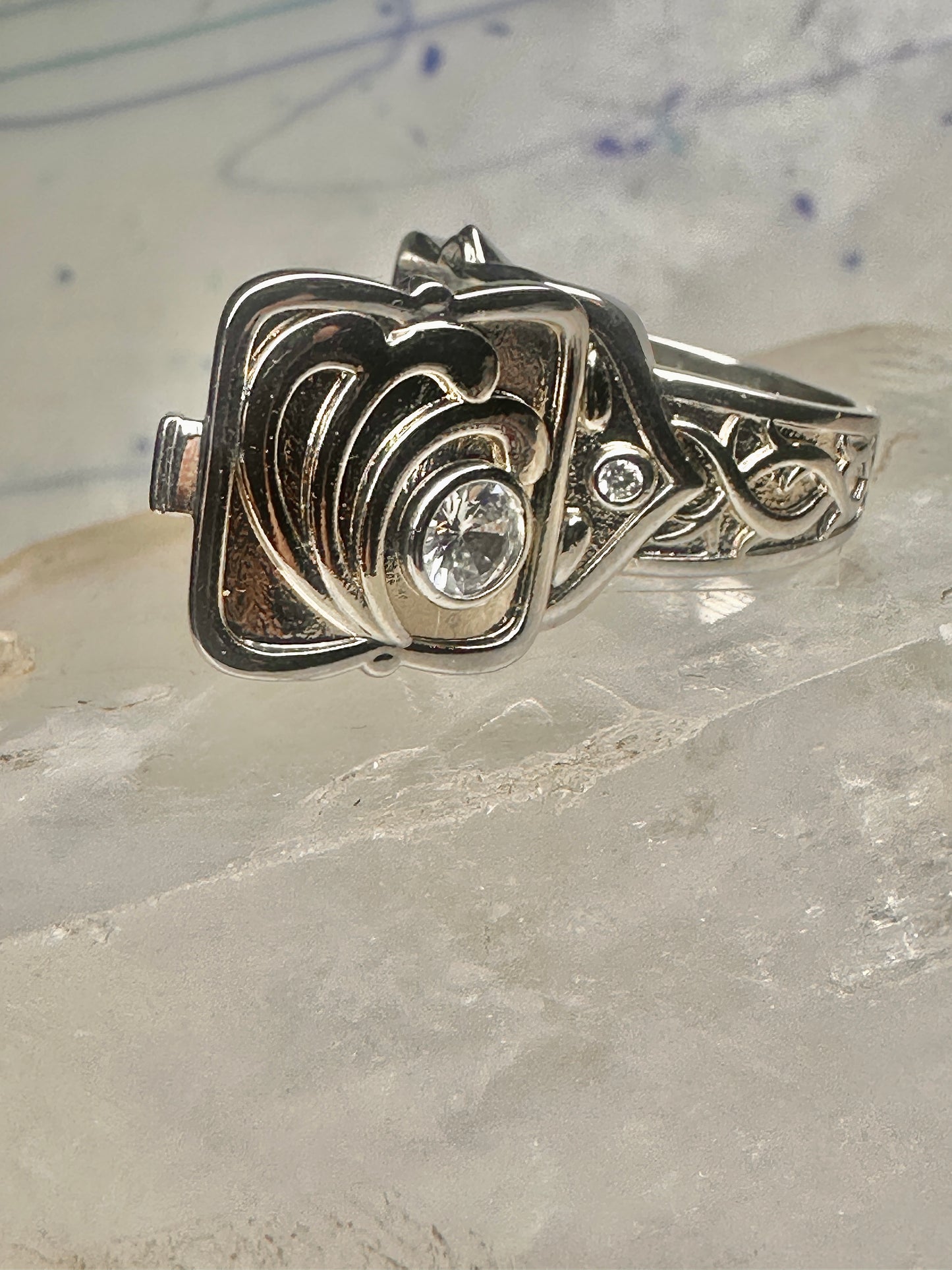 Poison ring CZ square size 6.75 modern sterling silver women