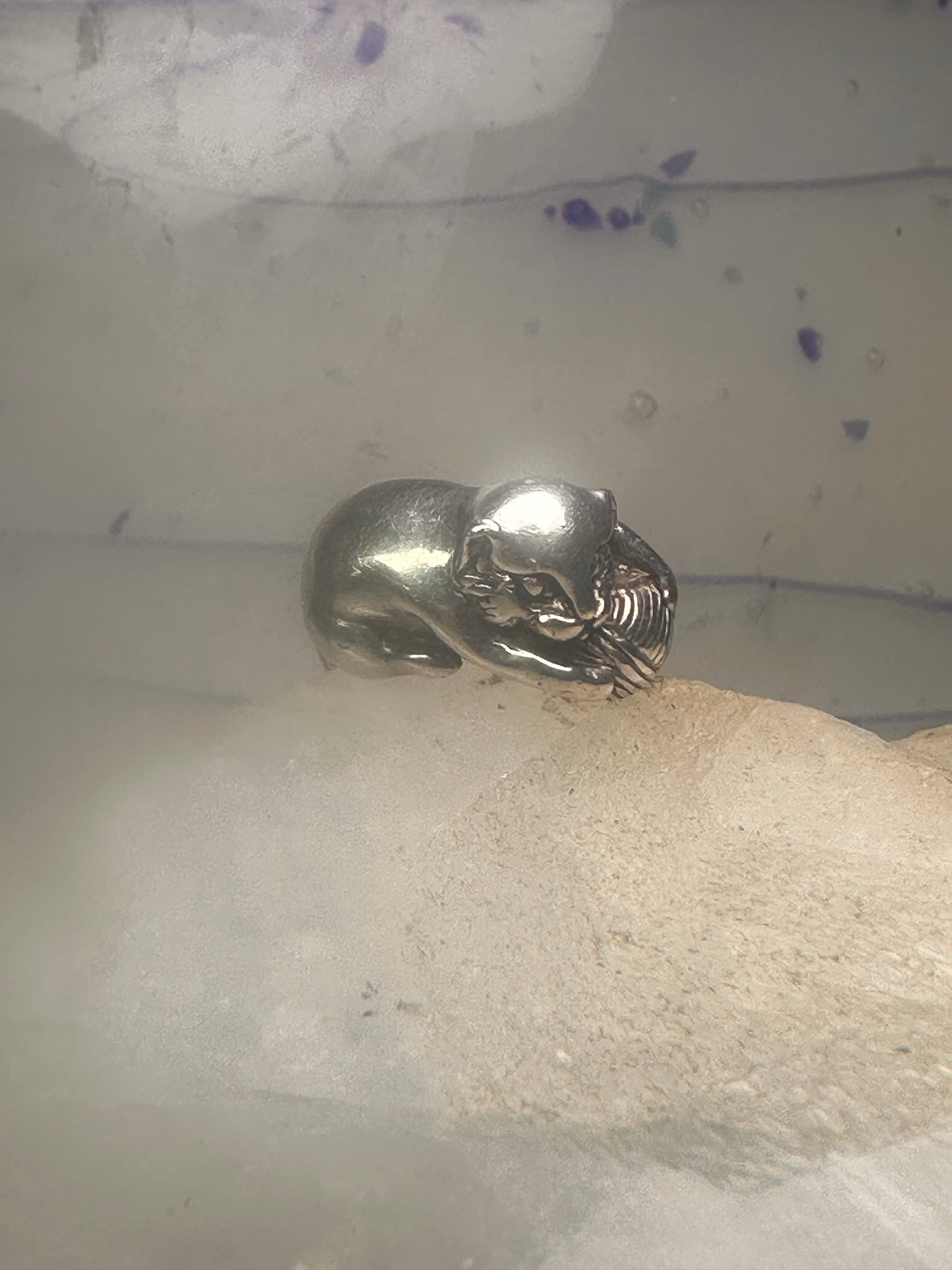 Cat ring playing with yarn ball Kabana size 5 sterling silver girls women pinky