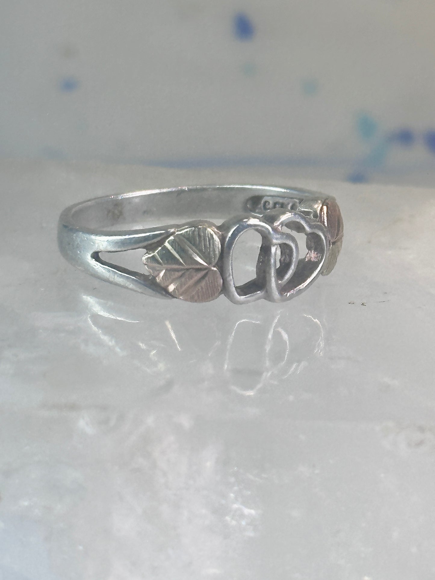 Black Hills Gold ring heart love band Valentine leaves size 6.75 sterling silver women