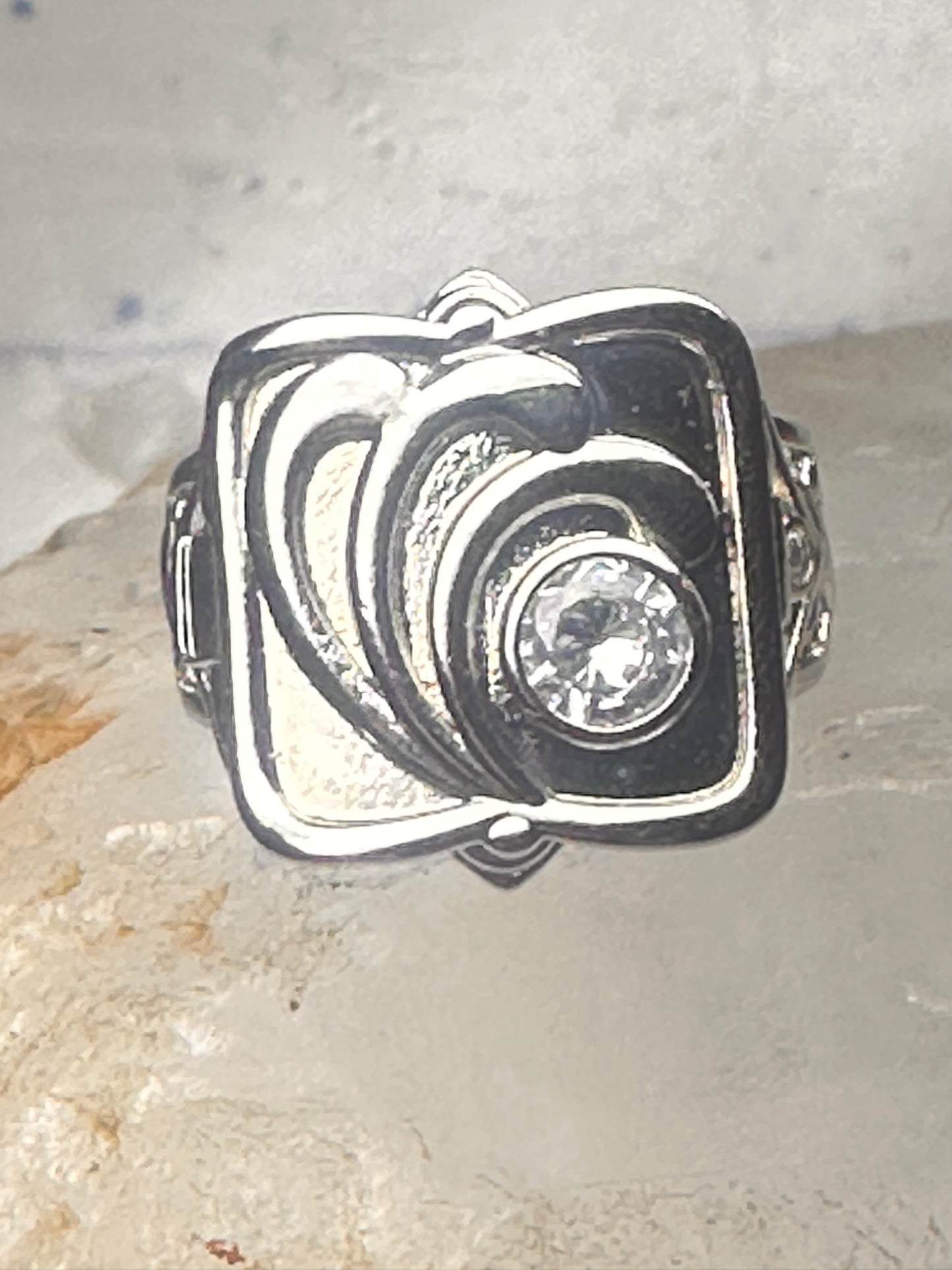 Poison ring CZ square size 6.75 modern sterling silver women