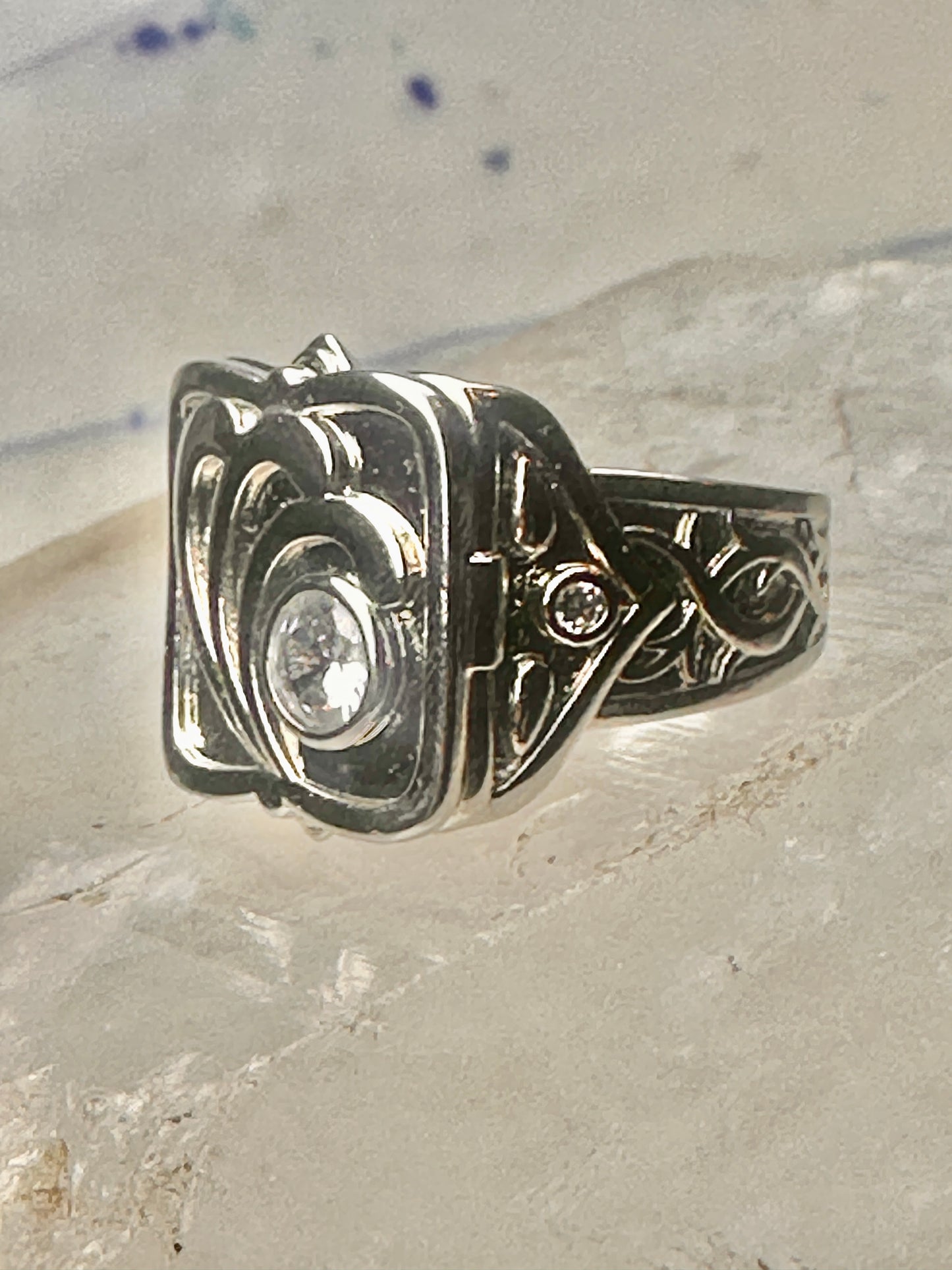 Poison ring CZ square size 6.75 modern sterling silver women