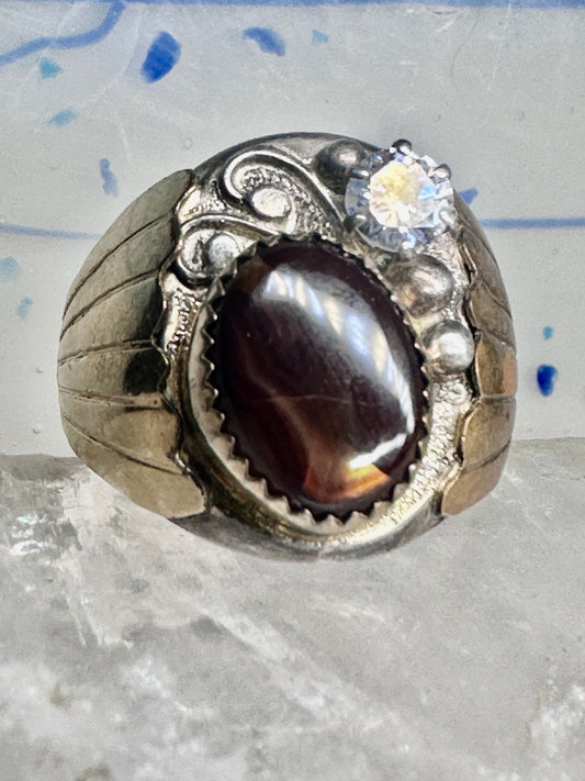 Fire Agate ring CZ band Navajo size 11.25 sterling silver women men