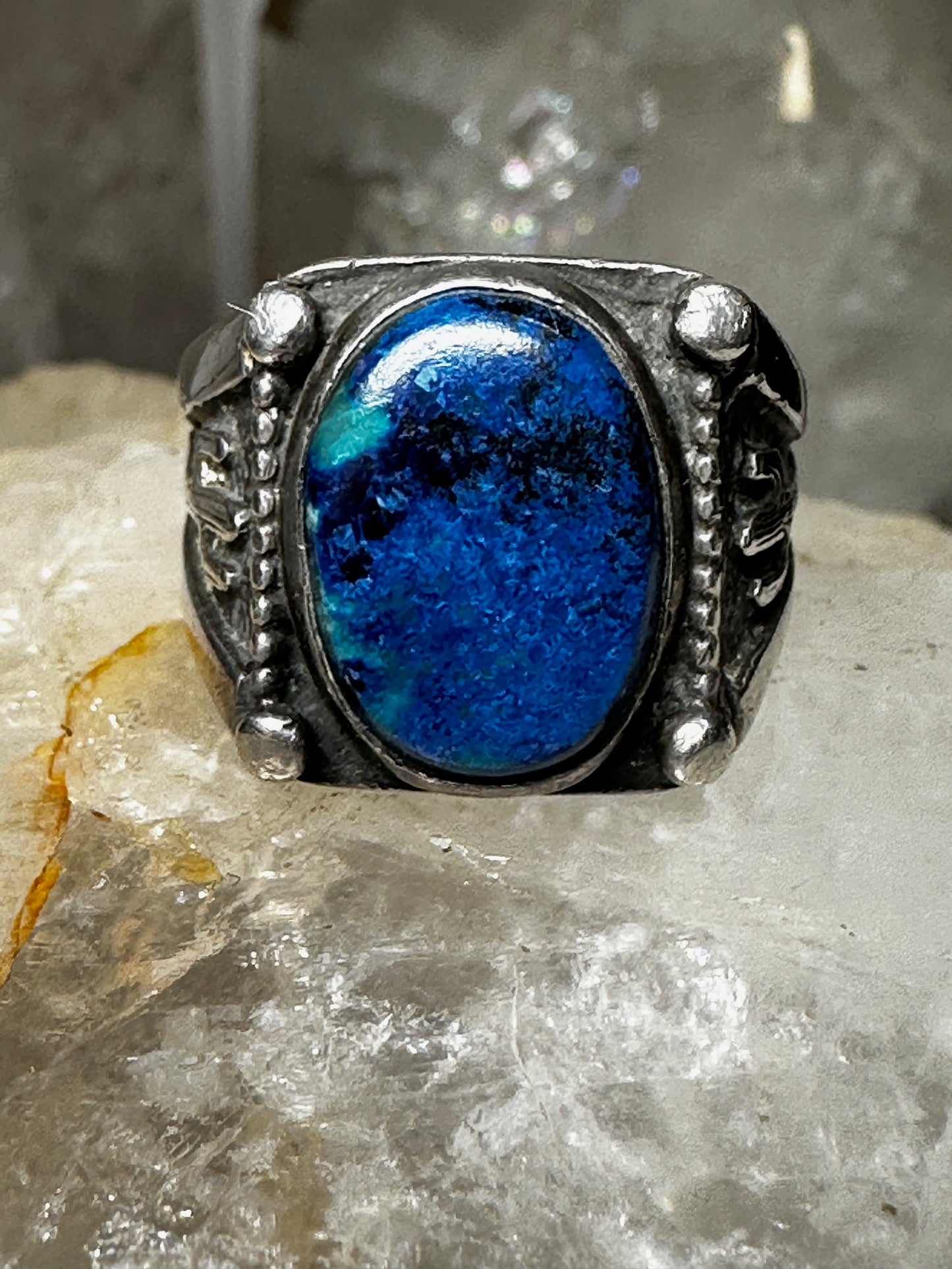 Blue Lapis Lazuli Ring southwest cactus band Size 8.25 Sterling Silver
