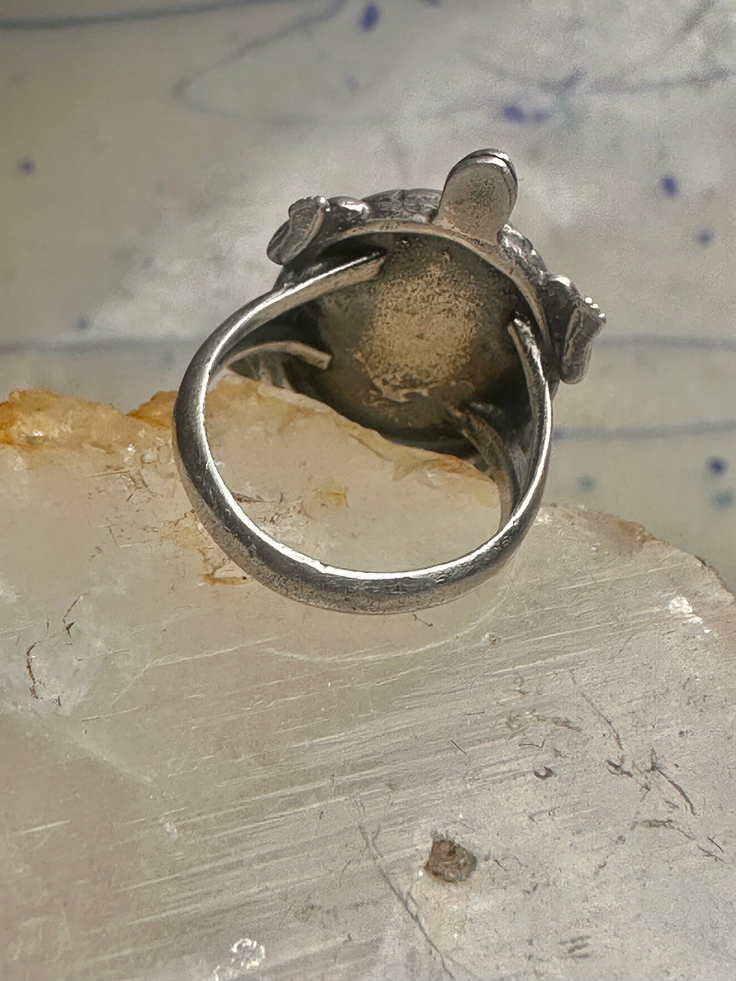 Turtle ring southwest turquoise coral chips size 5 sterling silver women girls
