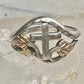 Black Hills Gold ring Cross Religious leaves floral band pinky size 4.7 sterling silver women