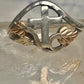 Black Hills Gold ring Cross Religious leaves floral band pinky size 4.7 sterling silver women
