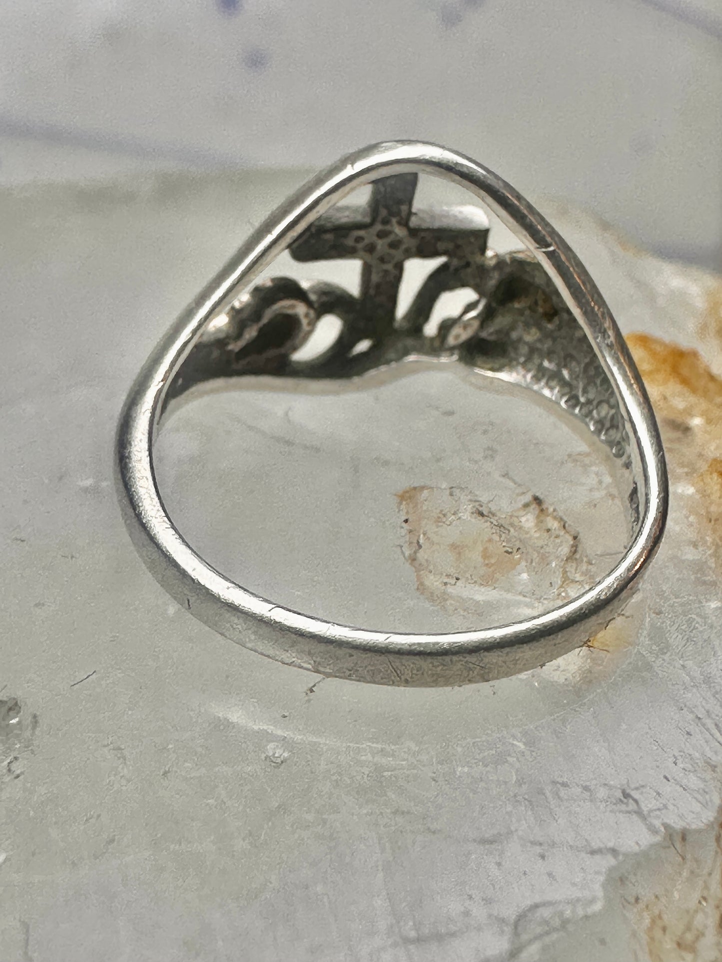 Black Hills Gold ring Cross Religious leaves floral band pinky size 4.7 sterling silver women