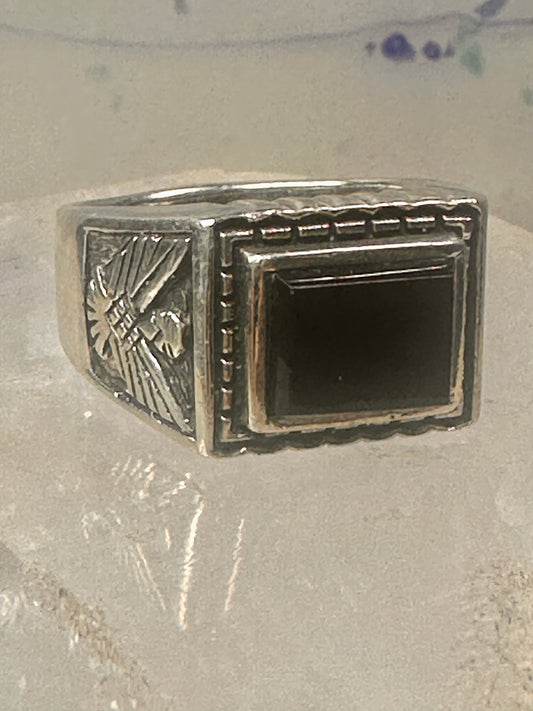 Onyx ring thunderbird size 11 southwestern biker band sterling silver men